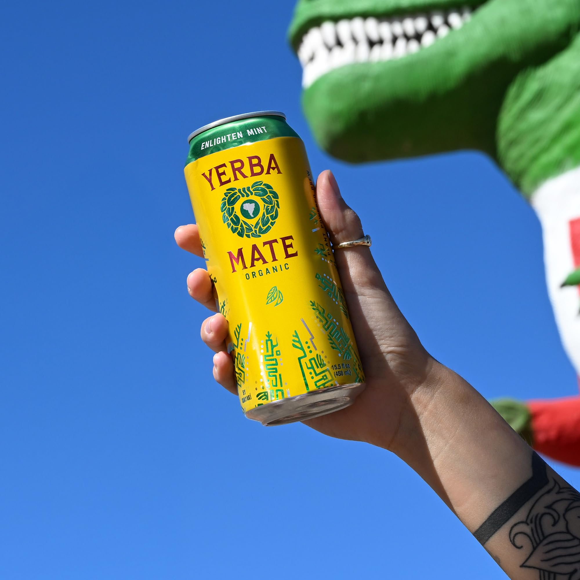 Yerba Madre Organic Yerba Mate, Enlighten Mint, 150mg Natural Caffeine, Energy Drink Alternative, No Jitters or Crash, 15.5 Oz Cans (Pack of 12)