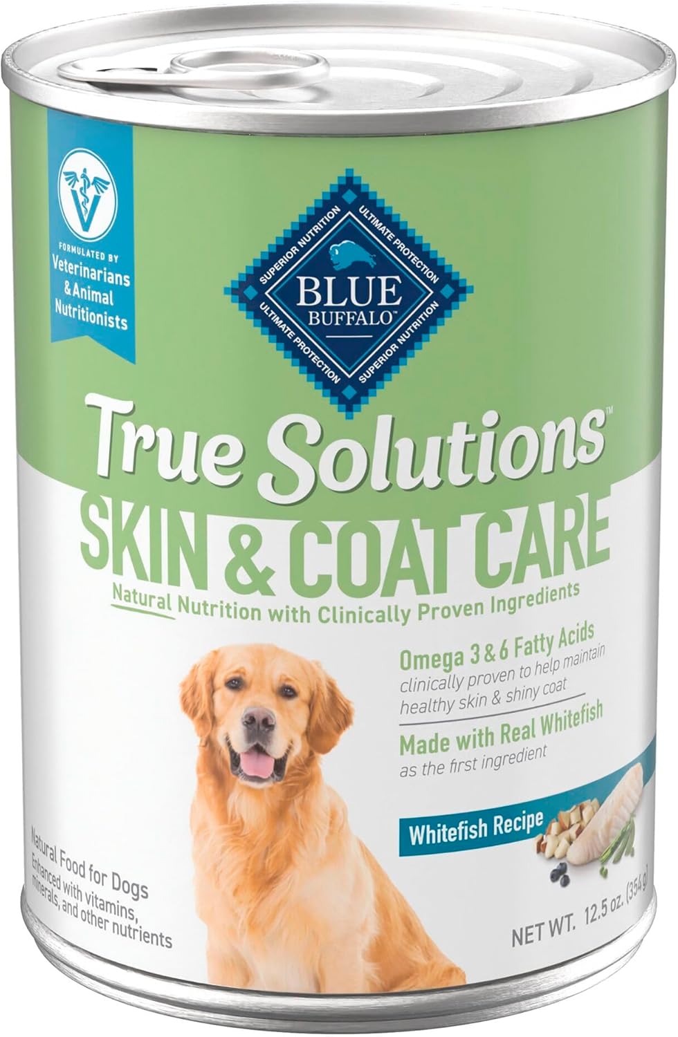 Blue Buffalo True Solutions Skin & Coat Care Wet Dog Food for Adult Dogs, Made with Natural Ingredients, Whitefish, 12.5-oz. Cans (12 Count)