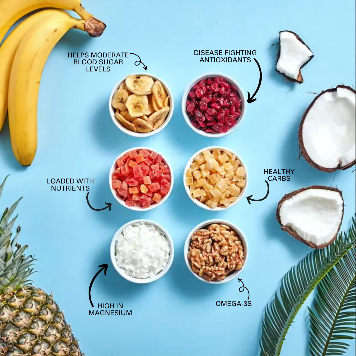 Power Up High Energy Trail Mix By Gourmet Nut, Walnuts, Banana Chips, Cashews, Coconut, Cranberries & Papaya Mix - Keto & Paleo Friendly Snacks - Non GMO Vegan Gluten Free Kosher, 8oz Bags, Pack of 4