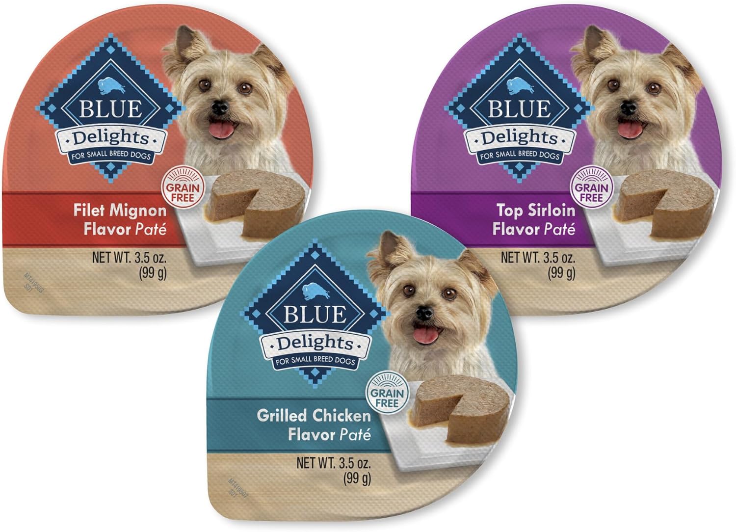 Blue Buffalo Delights Natural Adult Small Breed Wet Dog Food, Variety Pack, Made with Natural Ingredients, Filet Mignon & New York Strip Recipe in Hearty Gravy, 3.5-oz. Cups (12 Count, 6 of Each)