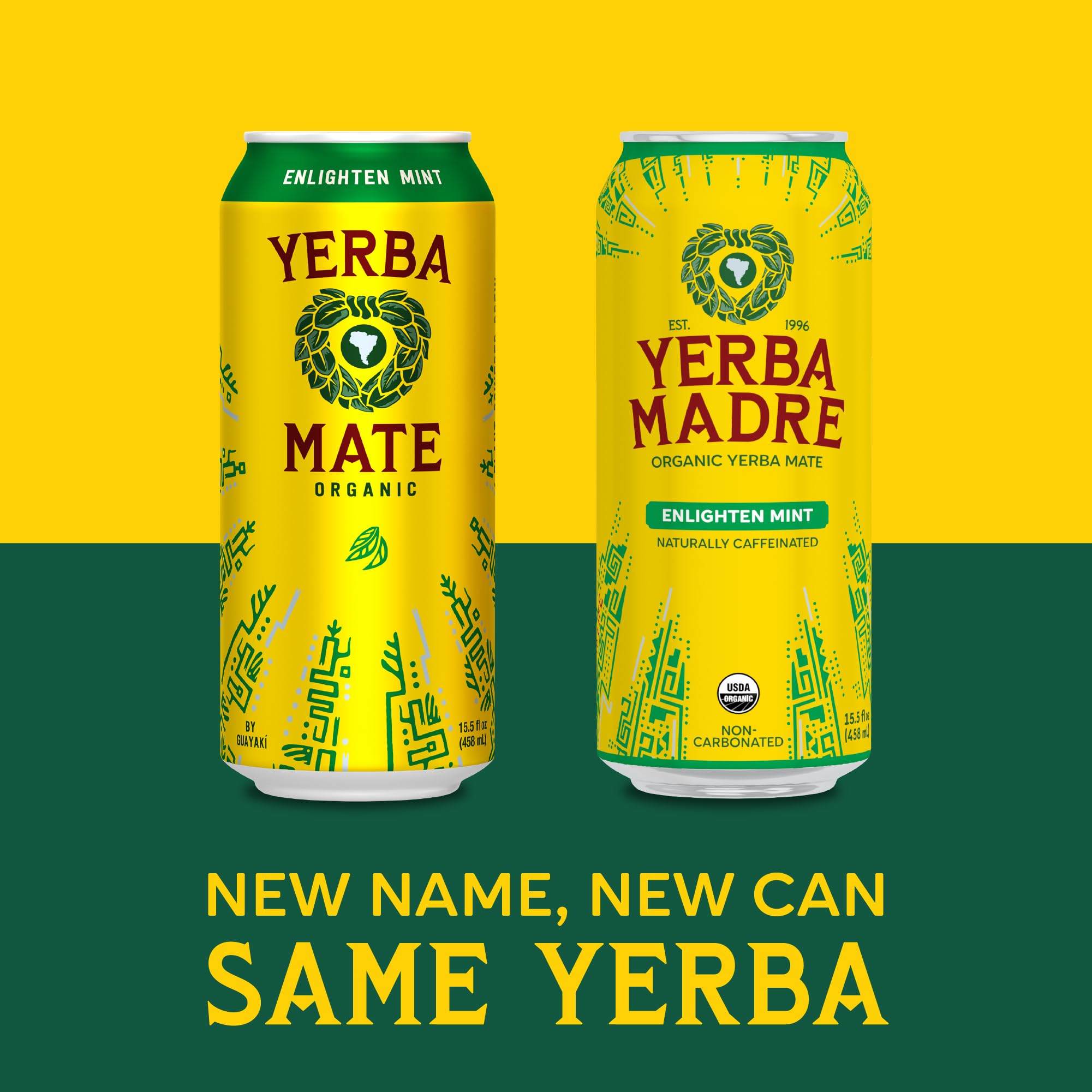 Yerba Madre Organic Yerba Mate, Enlighten Mint, 150mg Natural Caffeine, Energy Drink Alternative, No Jitters or Crash, 15.5 Oz Cans (Pack of 12)