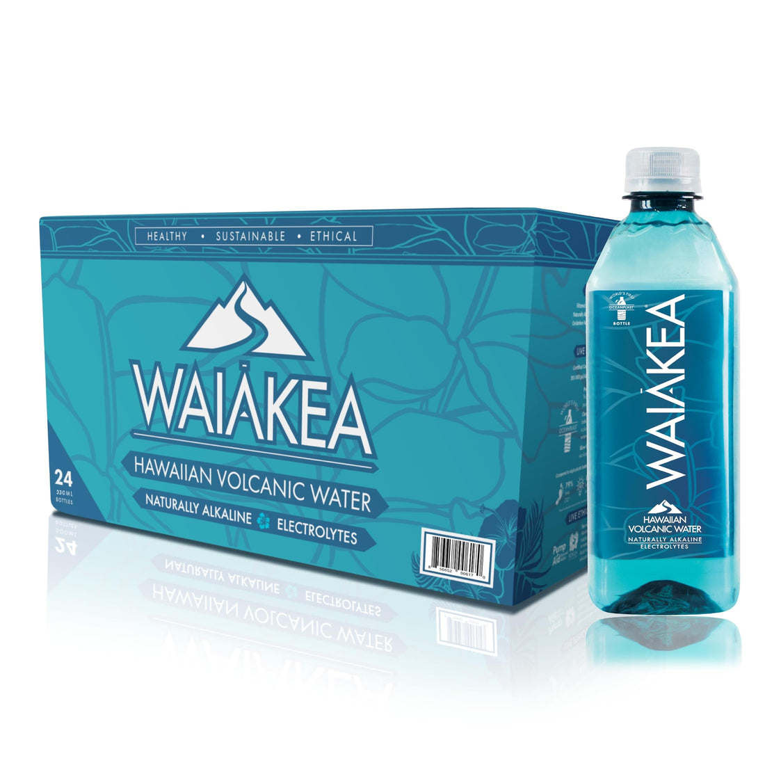 Waiakea Hawaiian Volcanic Water, Naturally Alkaline, 100% Recycled Bottle, 1L (Pack of 12), 33.8 Fl Oz (Pack of 12)