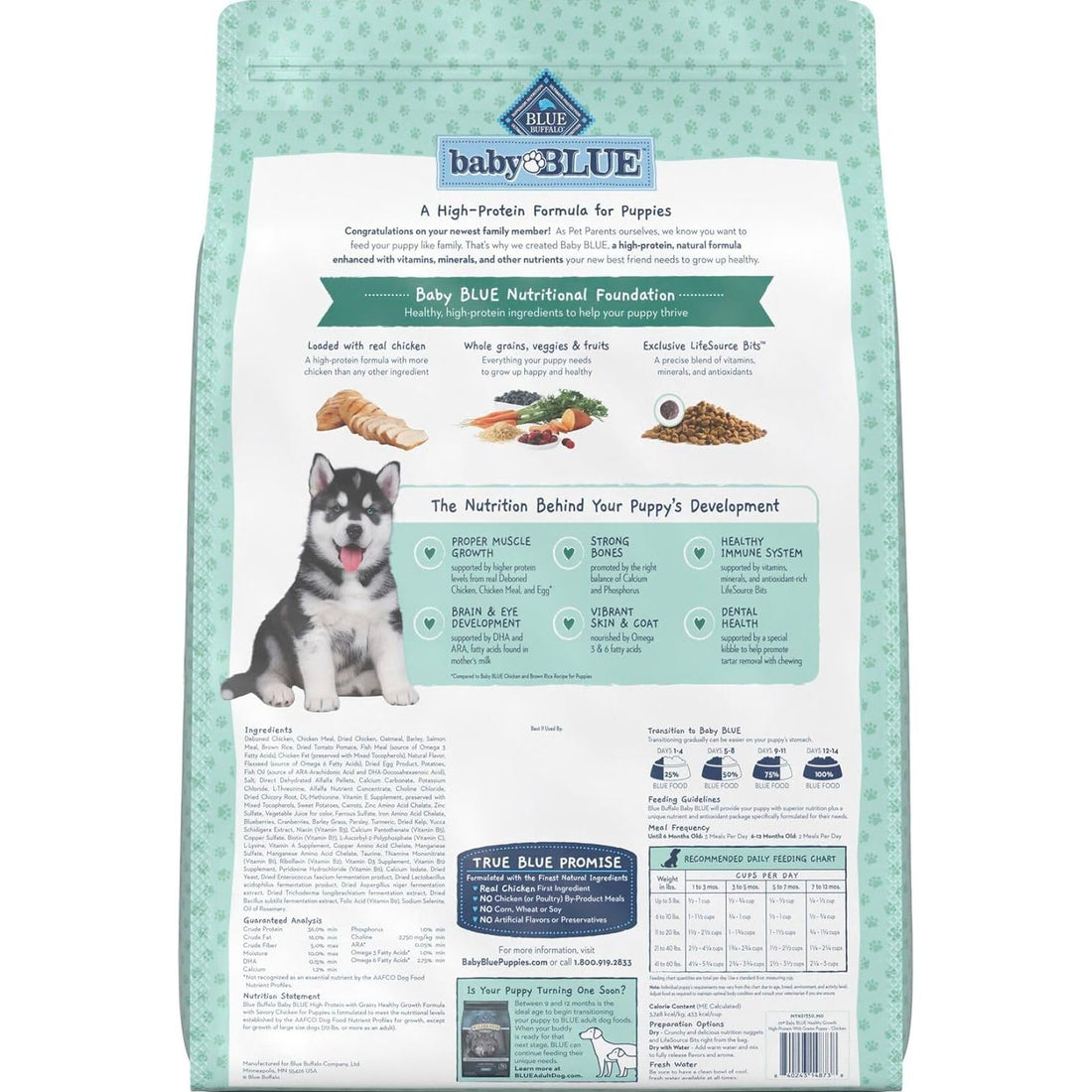 Blue Buffalo Baby Blue Natural Dry Food for Puppies, Healthy Growth Formula with DHA, High-Protein Savory Chicken Recipe, 20-lb. Bag