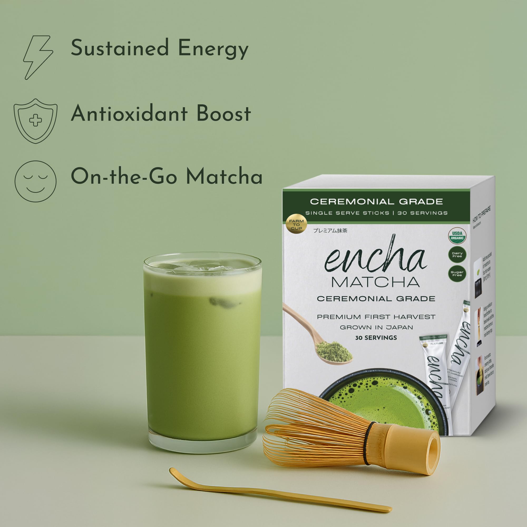 Encha Ceremonial Grade Matcha Powder - Organic First Harvest Japanese Matcha Green Tea, Matcha Tea From Uji, Japan (60g/2.12oz)