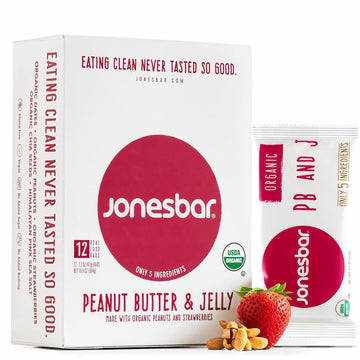 JONESBAR Organic Plant Based Protein Bars | Peanut Butter and Jelly | Fruit & Nut Bar, Kosher, Gluten Free, Breakfast Bars, School Snacks, Vegan Snack & Healthy Snacks for Adults and Kids (Pack of 12)