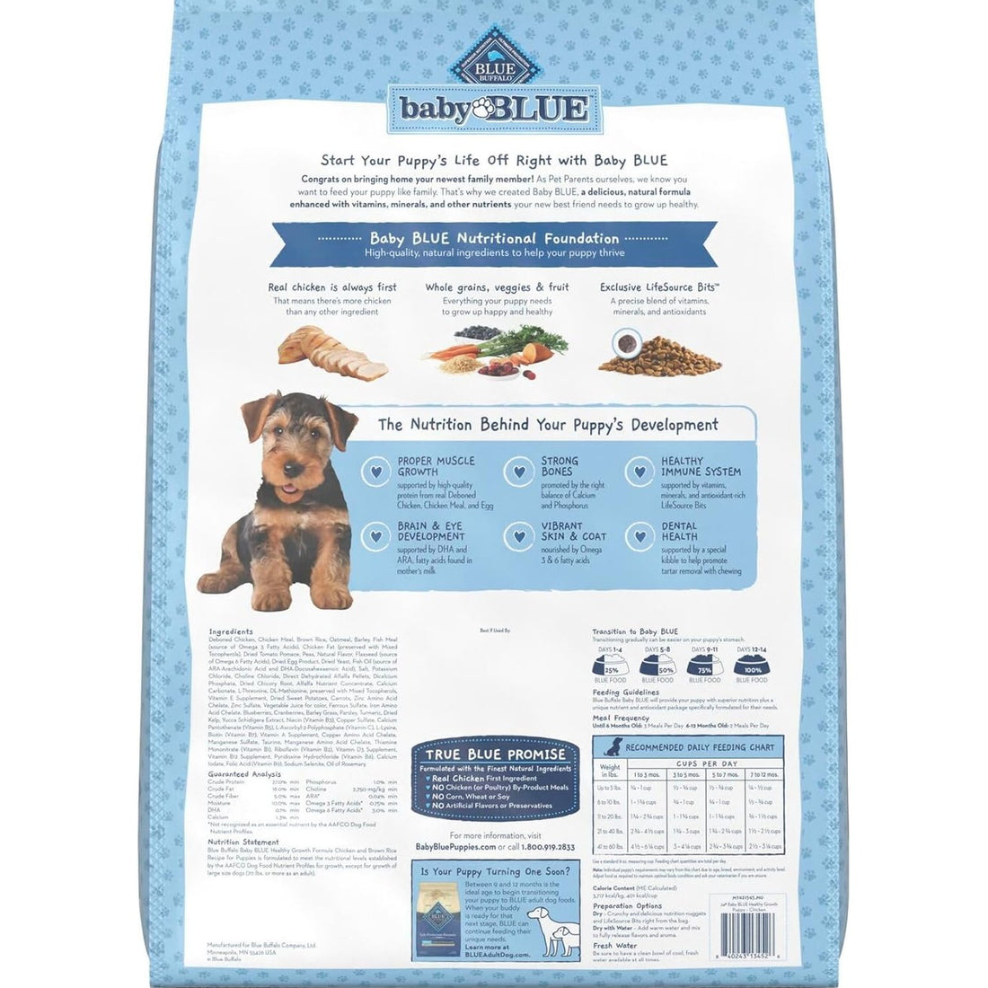 Blue Buffalo Baby Blue Natural Dry Food for Puppies, Healthy Growth Formula with DHA, Savory Chicken Recipe, 24-lb Bag