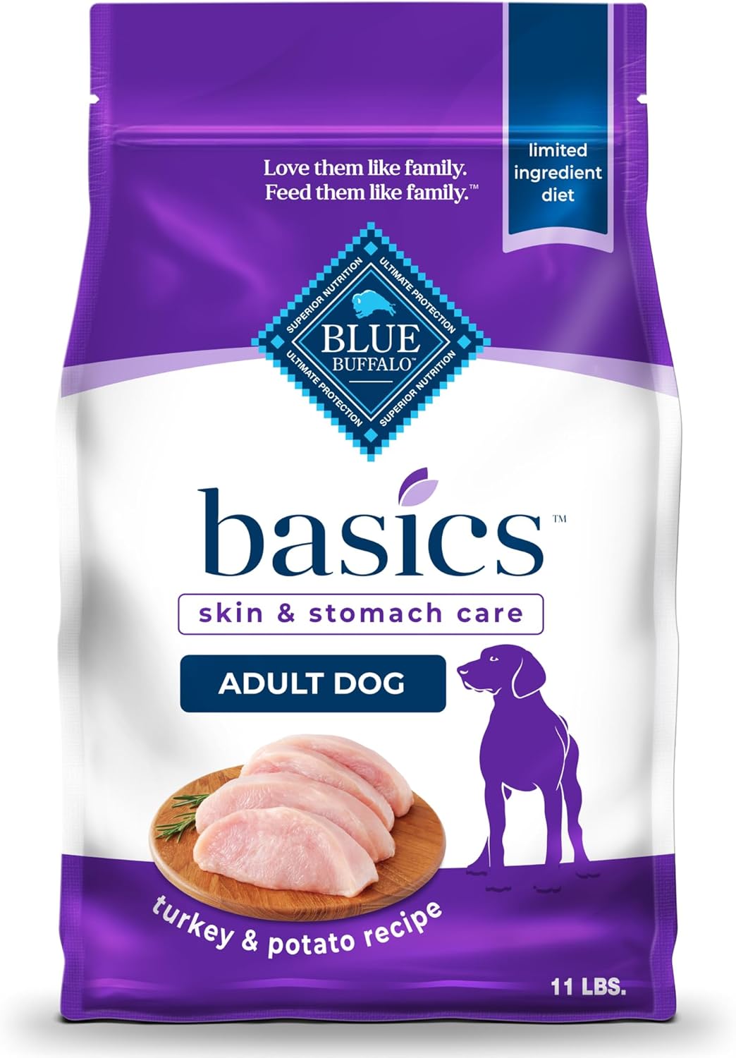 Blue Buffalo Basics Adult Dry Dog Food, Skin & Stomach Care, Limited Ingredient Diet for Dogs, Salmon Recipe, 24-lb. Bag