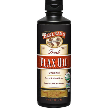 Barlean's Organic Flaxseed Oil Liquid from Fresh Cold Pressed Flax Seeds, 7,640mg ALA Omega 3 Fatty Acid Supplement for Healthy Hair and Skin, Vegan and Gluten Free, 16 oz
