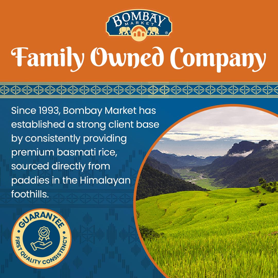 Bombay Market White Basmati Rice - Aromatic & Nutty Flavor Basmati Rice - Long Grain Rice Basmati (4 Pound Bag)