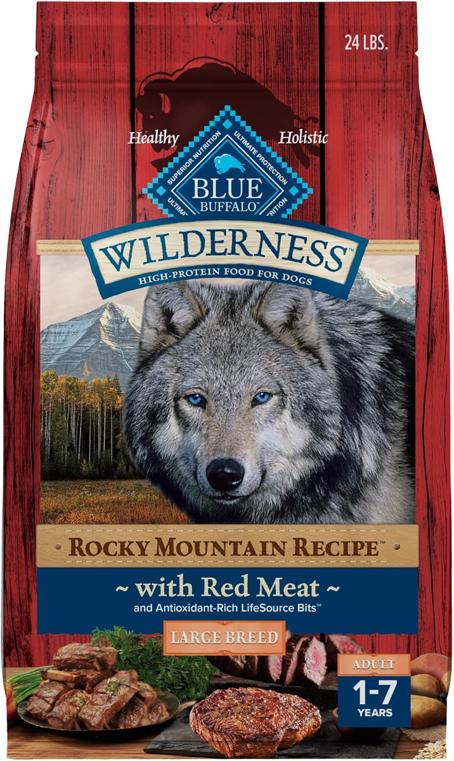 Blue Buffalo Wilderness Natural High-Protein Dry Food for Adult Dogs, with Wholesome Grains, Salmon, 28-lb Bag.