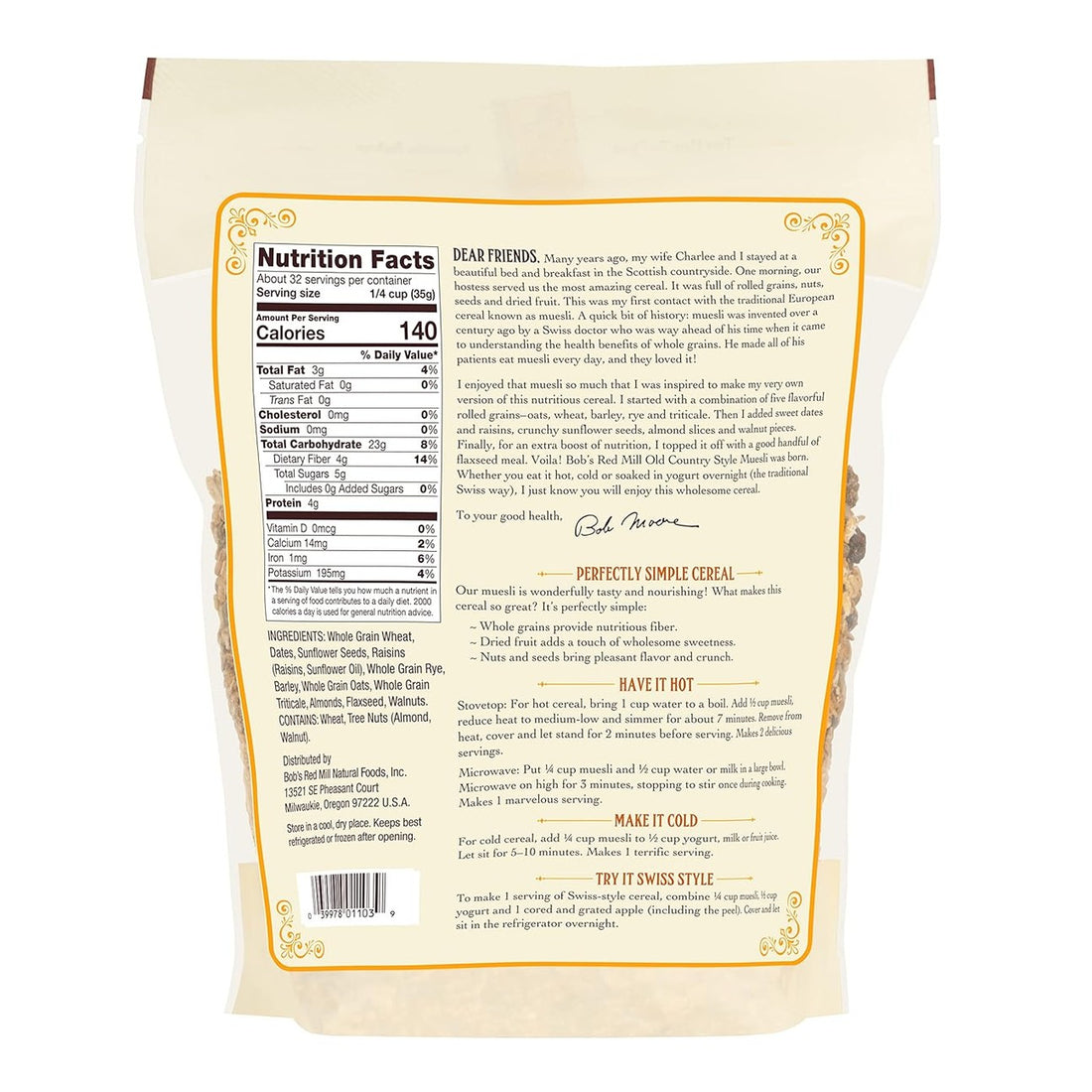 Bob's Red Mill Old Country Style Muesli, 40oz (Pack of 4) - Non GMO, Whole Grain, Vegan, Kosher