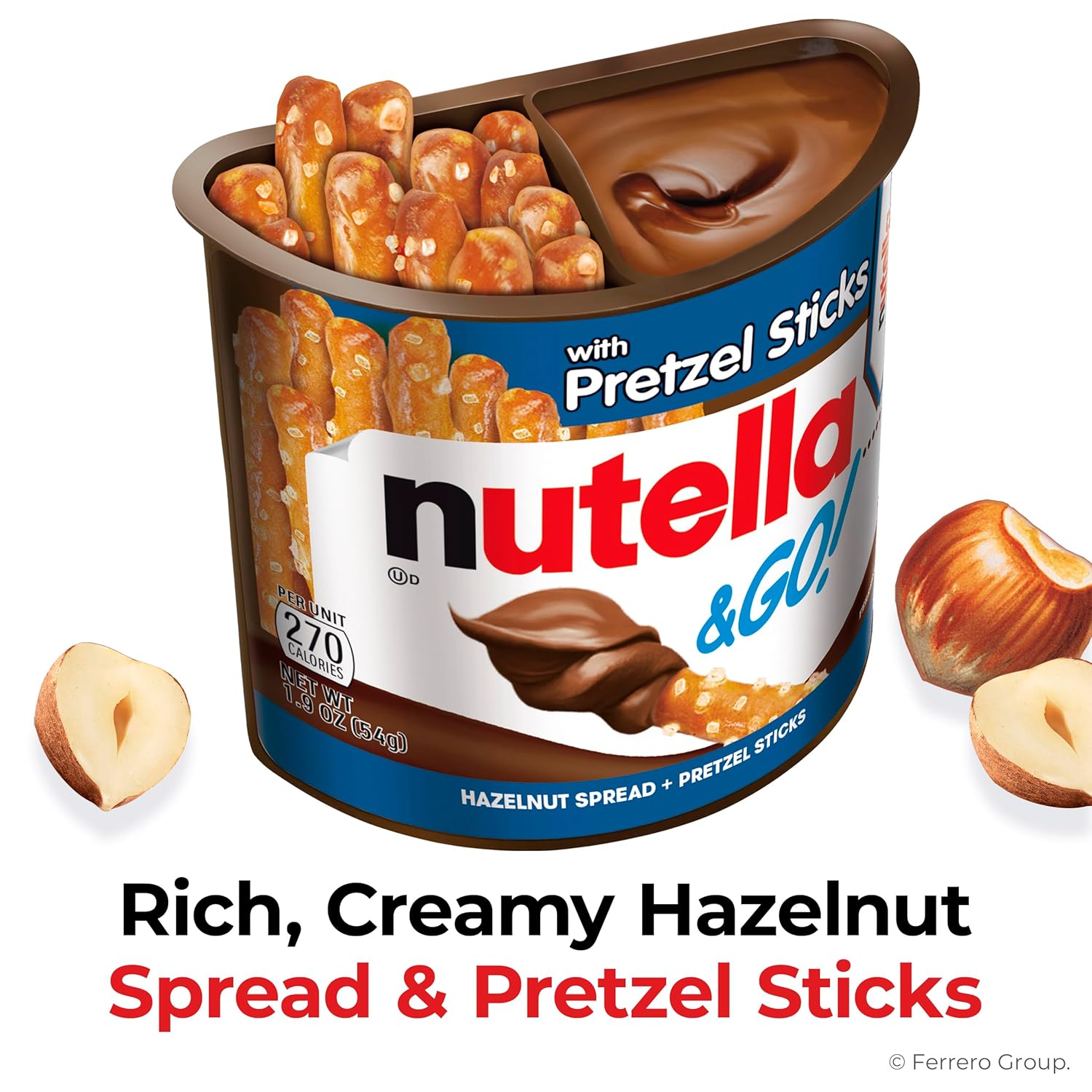 Nutella & GO! Bulk 24 Pack, Hazelnut and Cocoa Spread with Pretzel Sticks, Stocking Stuffers, Snack Cups, 1.9 oz Each