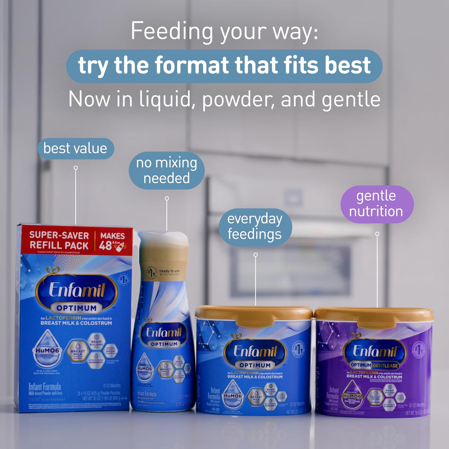 Enfamil Optimum (Enspire), Our Closest Formula to Breast Milk, Immune-Supporting Lactoferrin and Brain-Supporting DHA Baby Formula, Powder 30 Oz Refill, Pack of 4