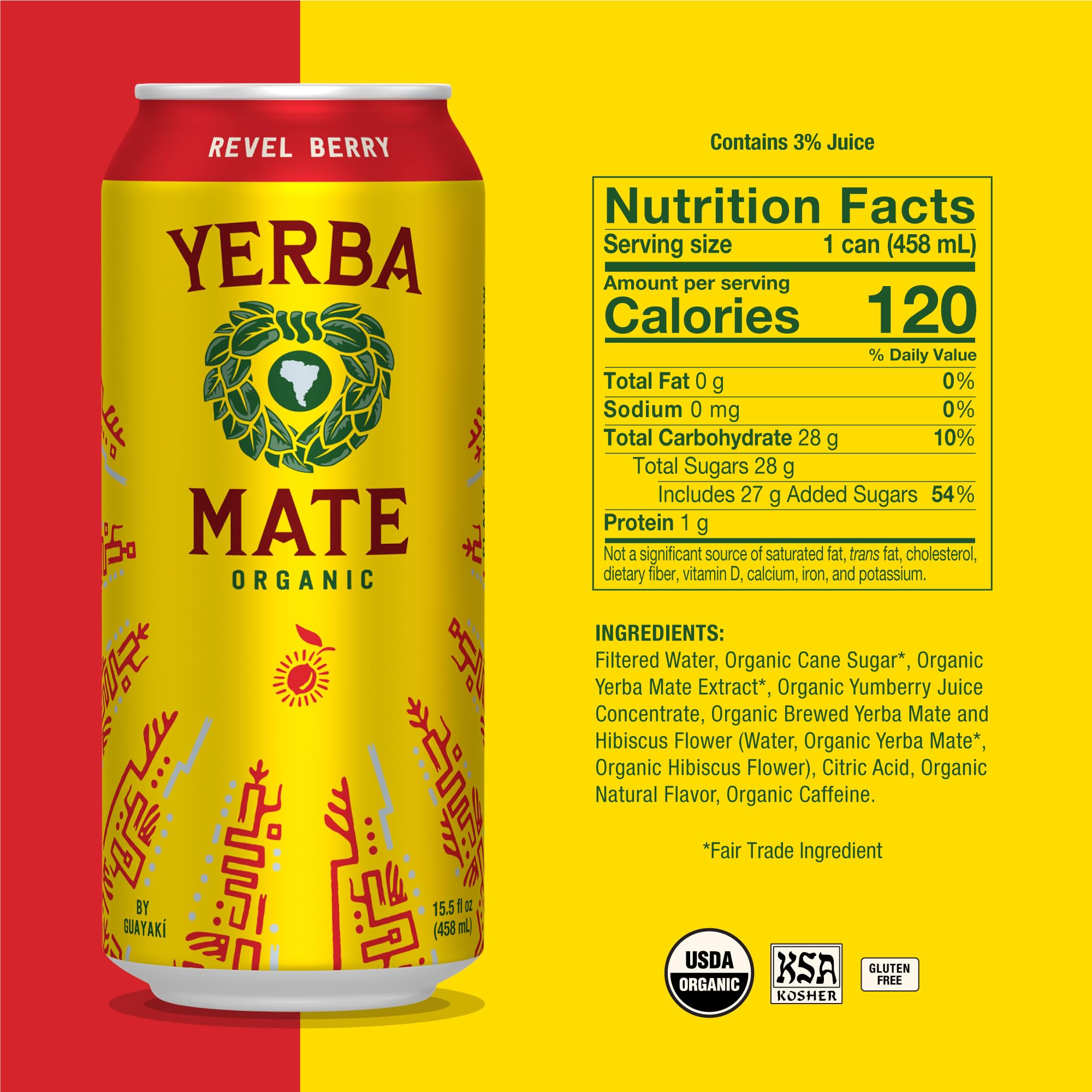 Yerba Madre Organic Yerba Mate, Enlighten Mint, 150mg Natural Caffeine, Energy Drink Alternative, No Jitters or Crash, 15.5 Oz Cans (Pack of 12)