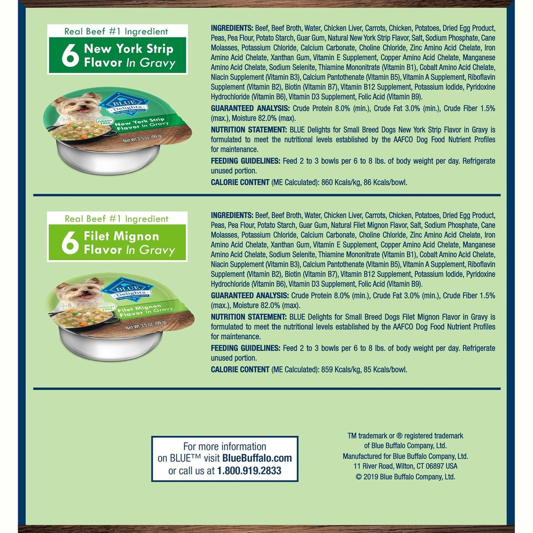 Blue Buffalo Delights Natural Adult Small Breed Wet Dog Food, Variety Pack, Made with Natural Ingredients, Filet Mignon & New York Strip Recipe in Hearty Gravy, 3.5-oz. Cups (12 Count, 6 of Each)