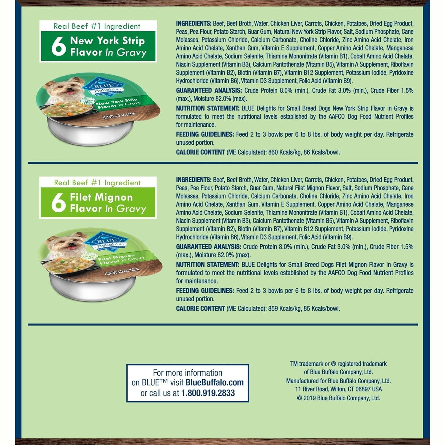 Blue Buffalo Delights Natural Adult Small Breed Wet Dog Food, Variety Pack, Made with Natural Ingredients, Filet Mignon & New York Strip Recipe in Hearty Gravy, 3.5-oz. Cups (12 Count, 6 of Each)