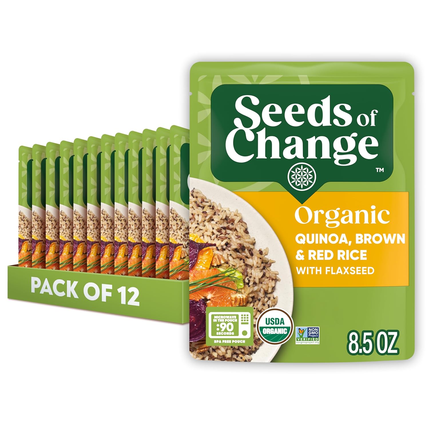 SEEDS OF CHANGE Certified Organic Brown Basmati Rice, Organic Food, 8.5 OZ Pouch (Pack of 12)