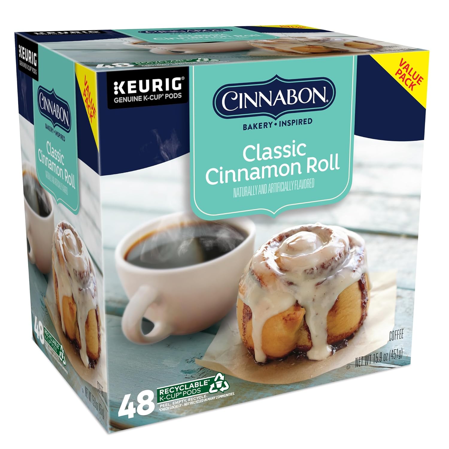 Cinnabon Classic Cinnamon Roll Keurig Single-Serve K-Cup Pods, Light Roast Coffee, 48 Count