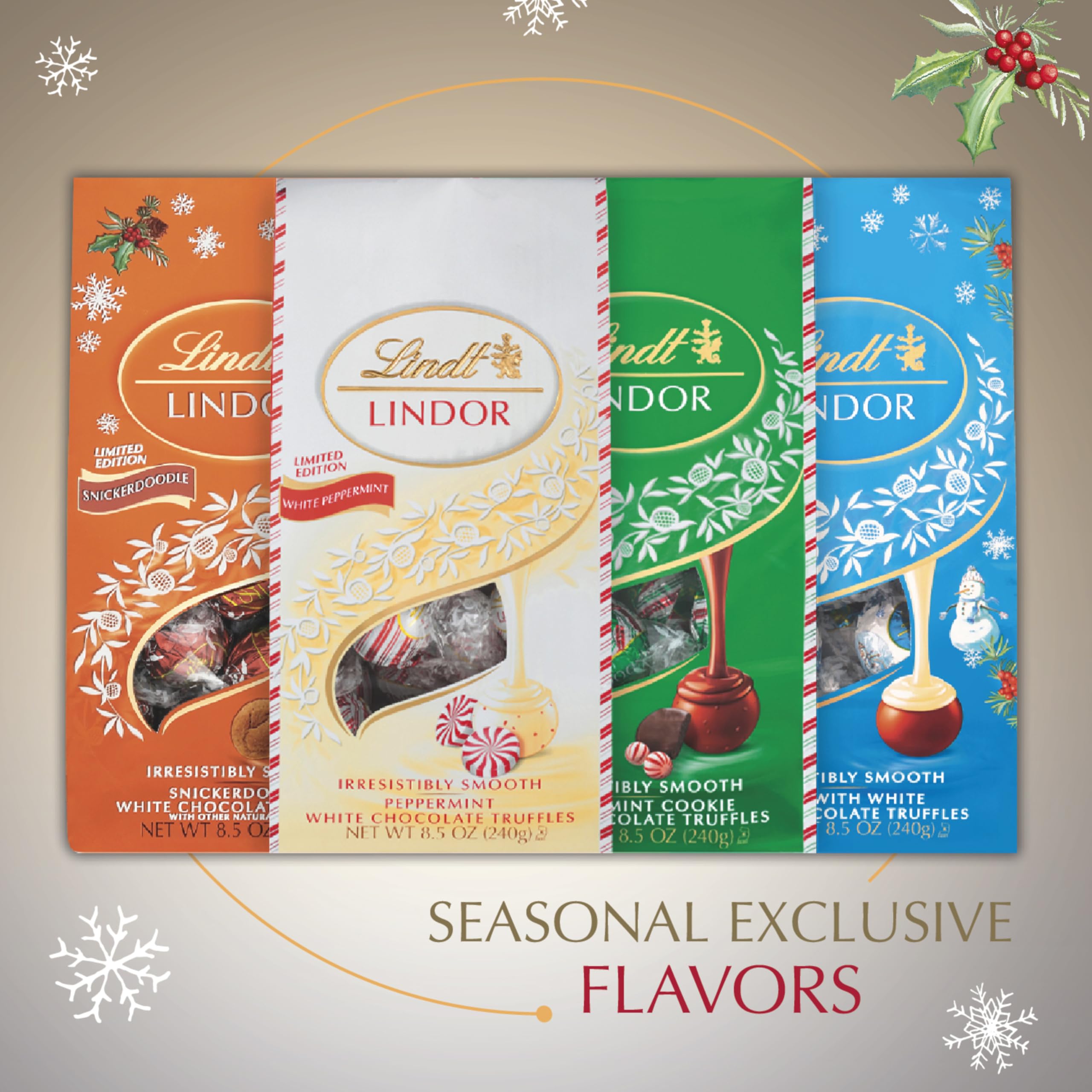 Lindt LINDOR White Chocolate Peppermint Truffles, White Chocolate Candy with Smooth Peppermint Truffle Center, 25.4 oz., 60 Count