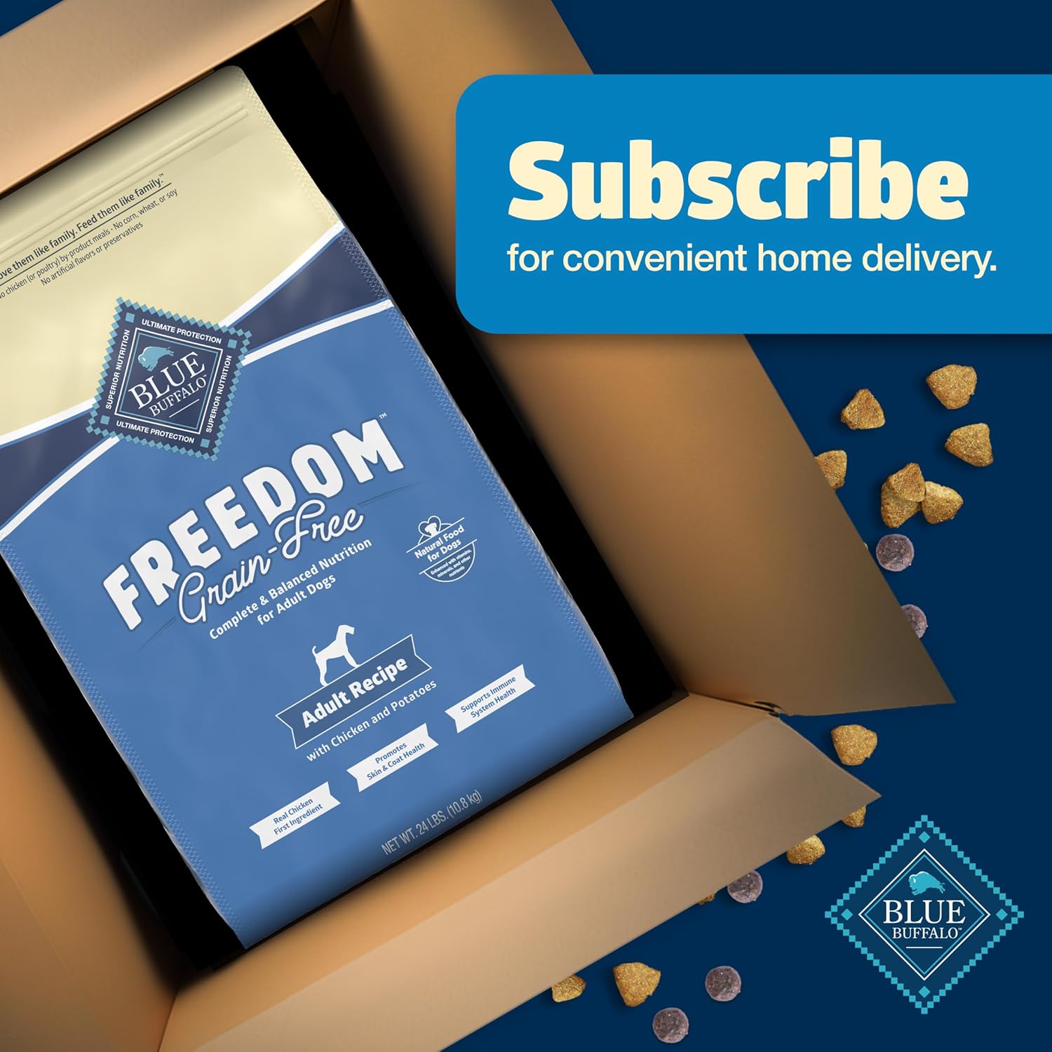 Blue Buffalo Freedom Grain-Free Dry Dog Food, Complete & Balanced Nutrition for Adult Dogs, Made in the USA With Natural Ingredients, Chicken & Potatoes, 24-lb Bag