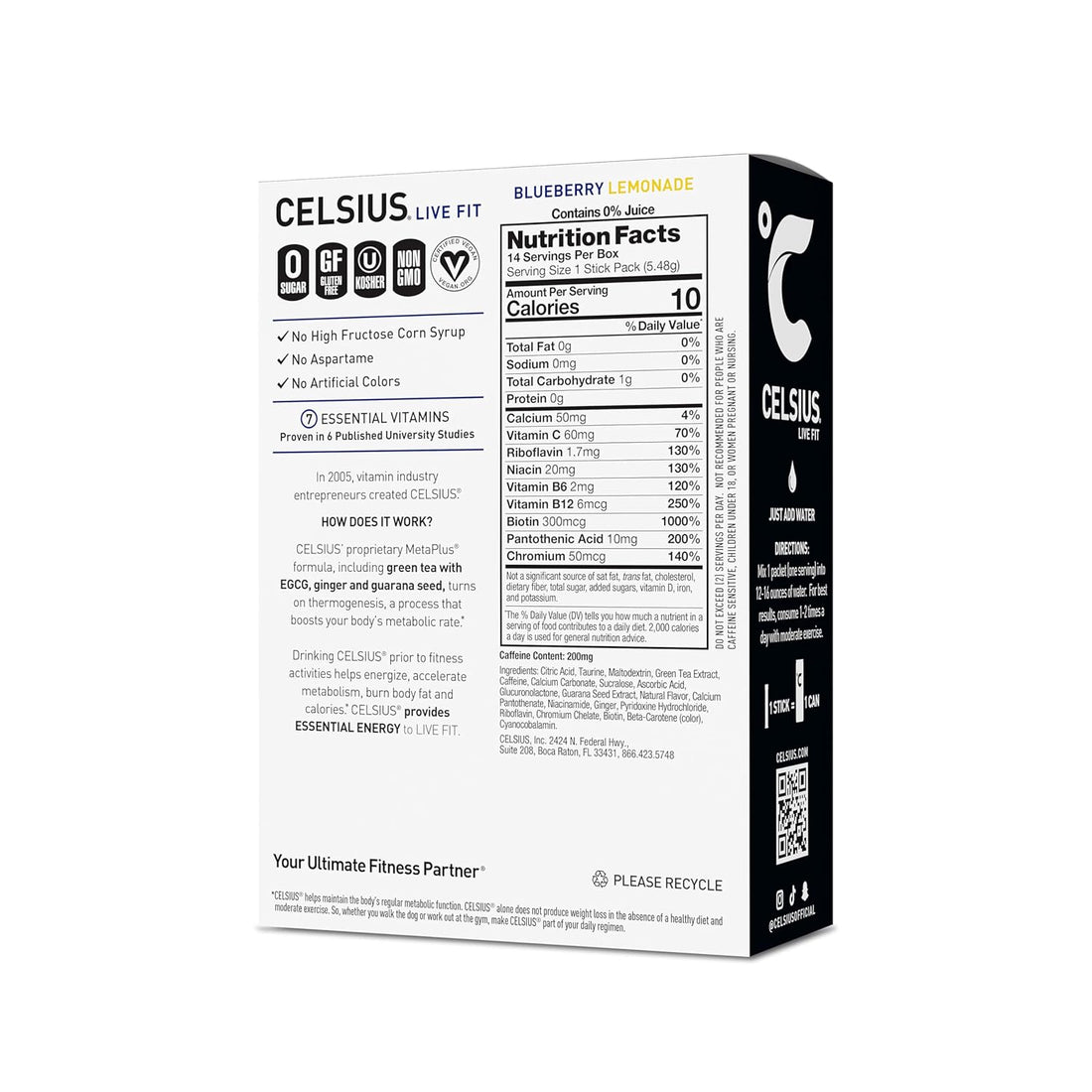 CELSIUS On The Go Blueberry Lemonade, Sugar Free Energy Drink Mix (14 Sticks per Pack)