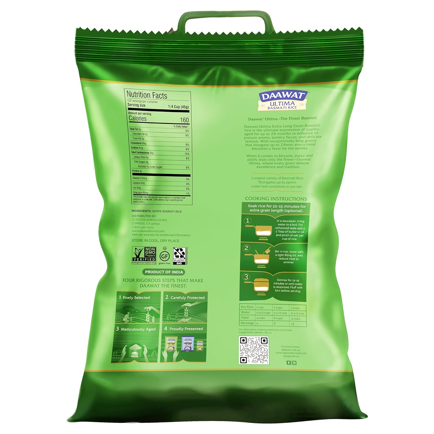 Daawat Ultima Basmati White Rice - Authentic Extra Long Grain Basmati Rice - 10 lb Bag