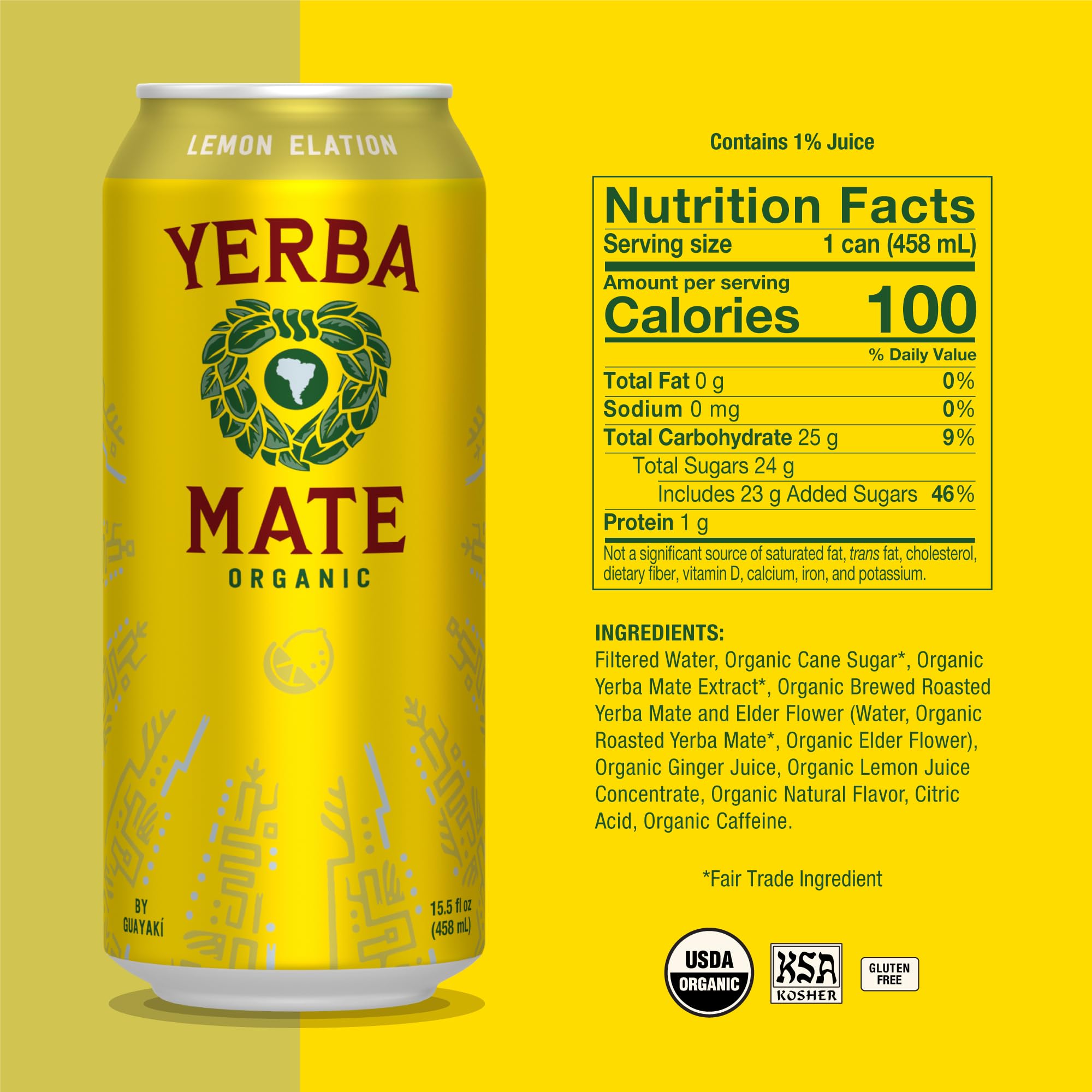 Yerba Madre Organic Yerba Mate, Enlighten Mint, 150mg Natural Caffeine, Energy Drink Alternative, No Jitters or Crash, 15.5 Oz Cans (Pack of 12)