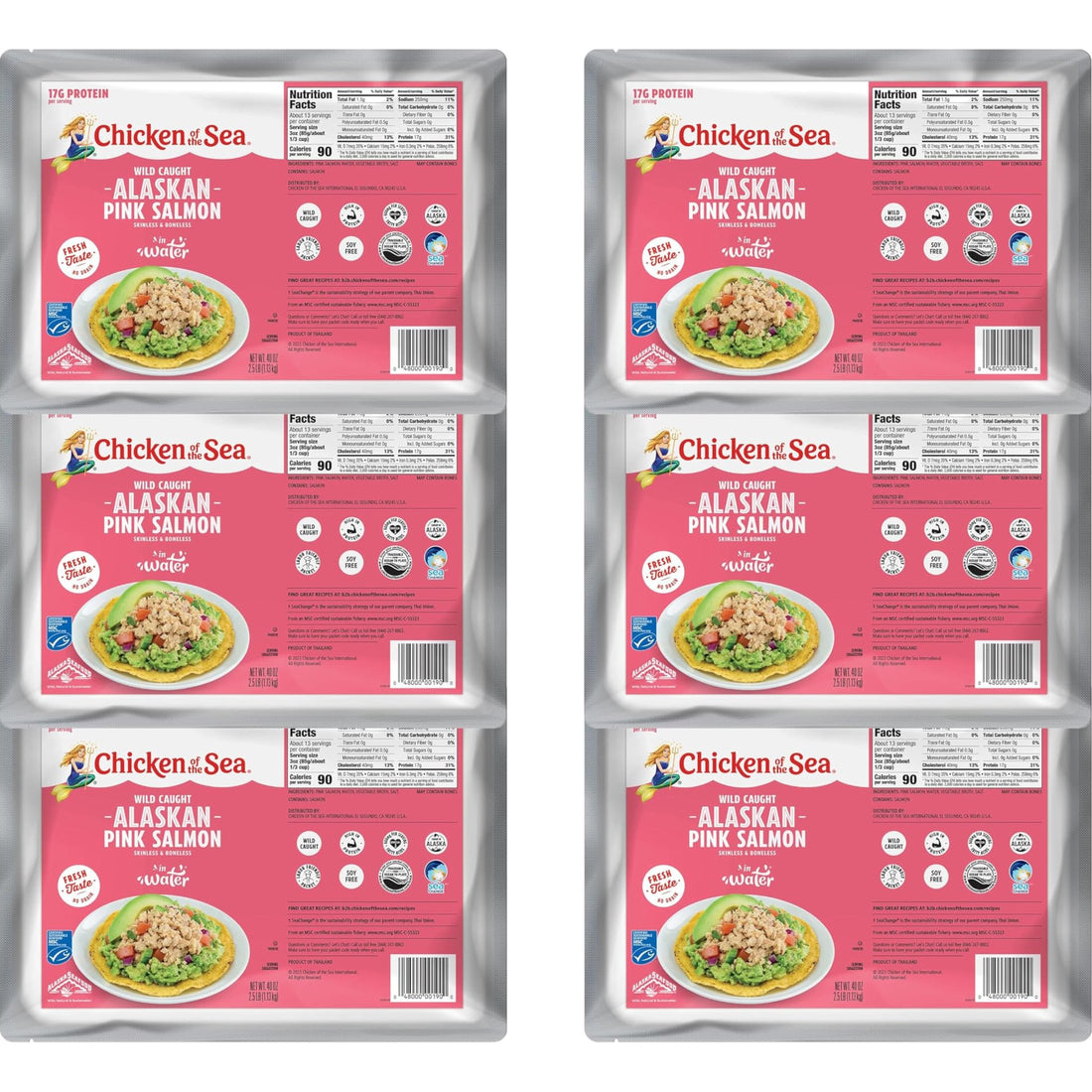 Chicken of the Sea Alaskan Pink Salmon in Spring Water, 2.5 Ounce Packets (Box of 12), Wild Caught, Skinless & Boneless