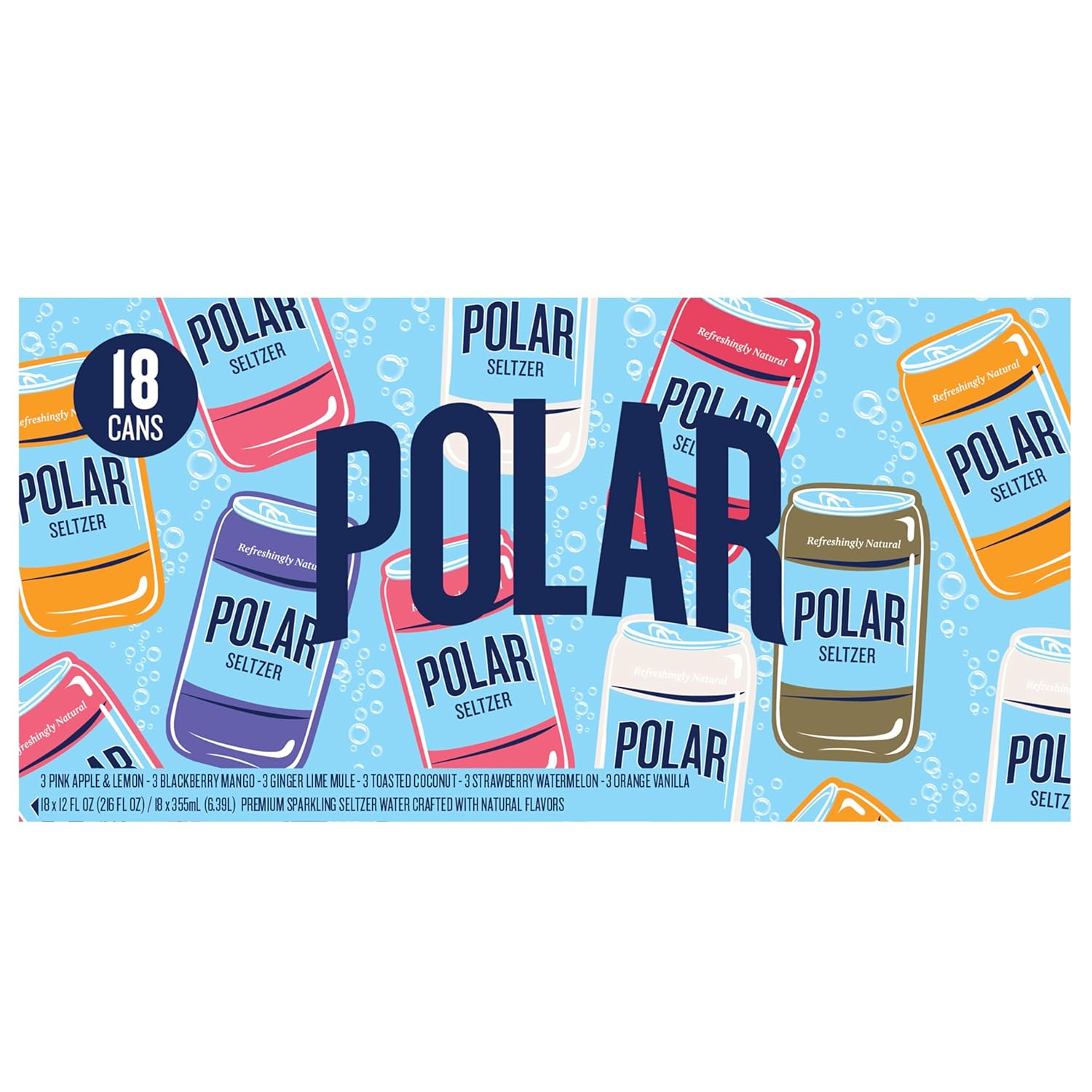 Polar Seltzer Water Sampler Variety Pack, 12 fl oz cans, 18 pack
