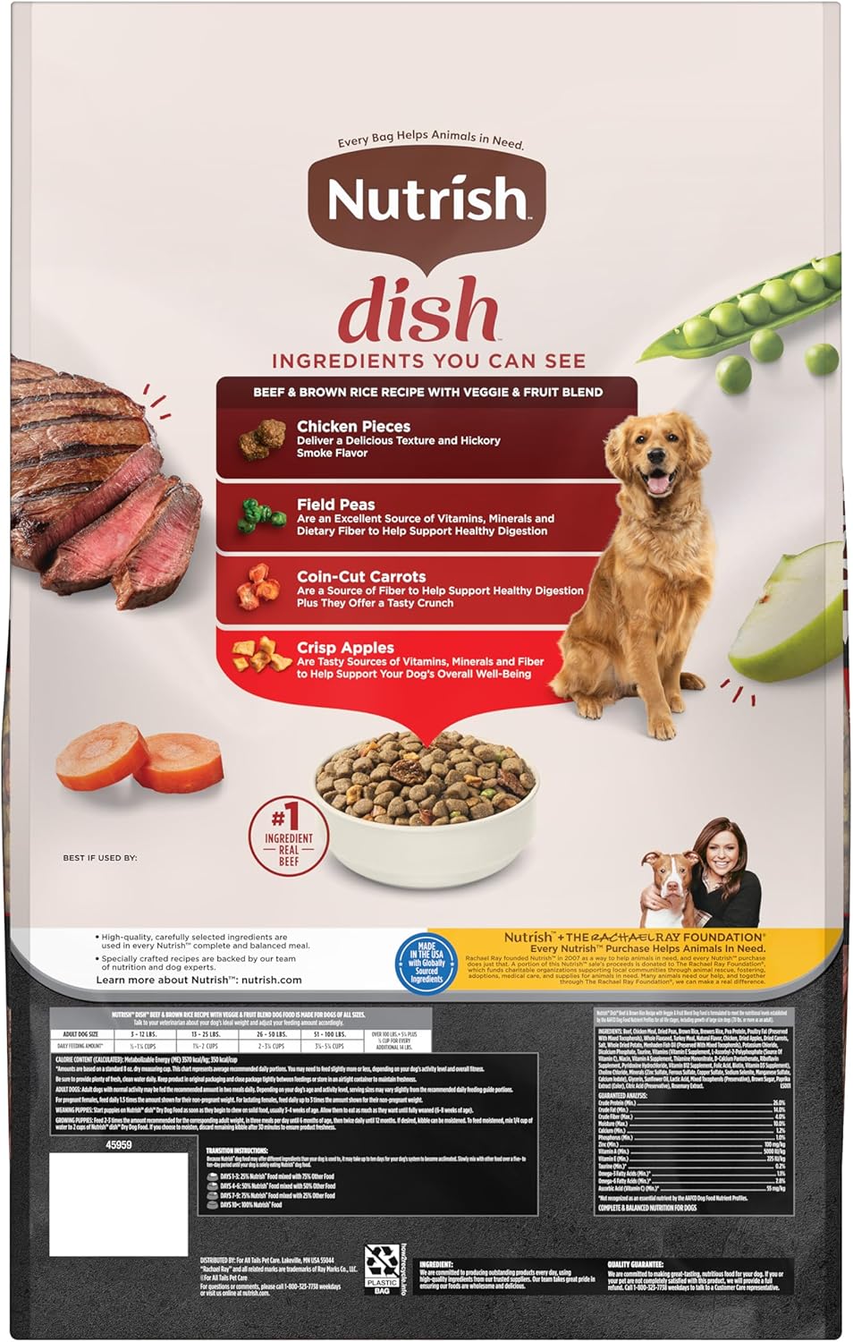 Rachael Ray Nutrish Dish Dry Dog Food Beef & Brown Rice Recipe With Veggie & Fruit Blend, 23 lb. Bag