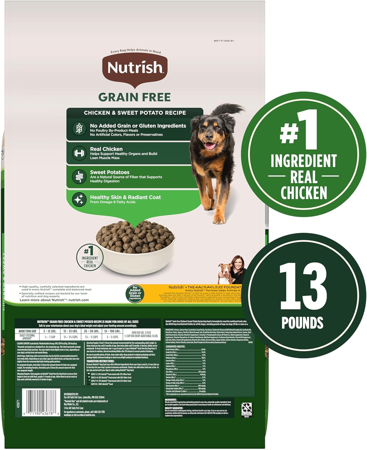 Nutrish Grain Free Chicken & Sweet Potato Recipe Dry Dog Food, 13 lb. Bag, Packaging May Vary (Rachael Ray)