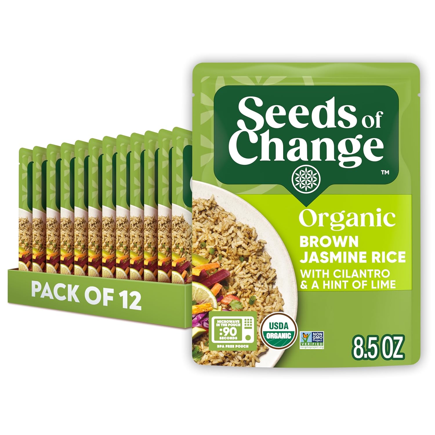 SEEDS OF CHANGE Certified Organic Brown Basmati Rice, Organic Food, 8.5 OZ Pouch (Pack of 12)