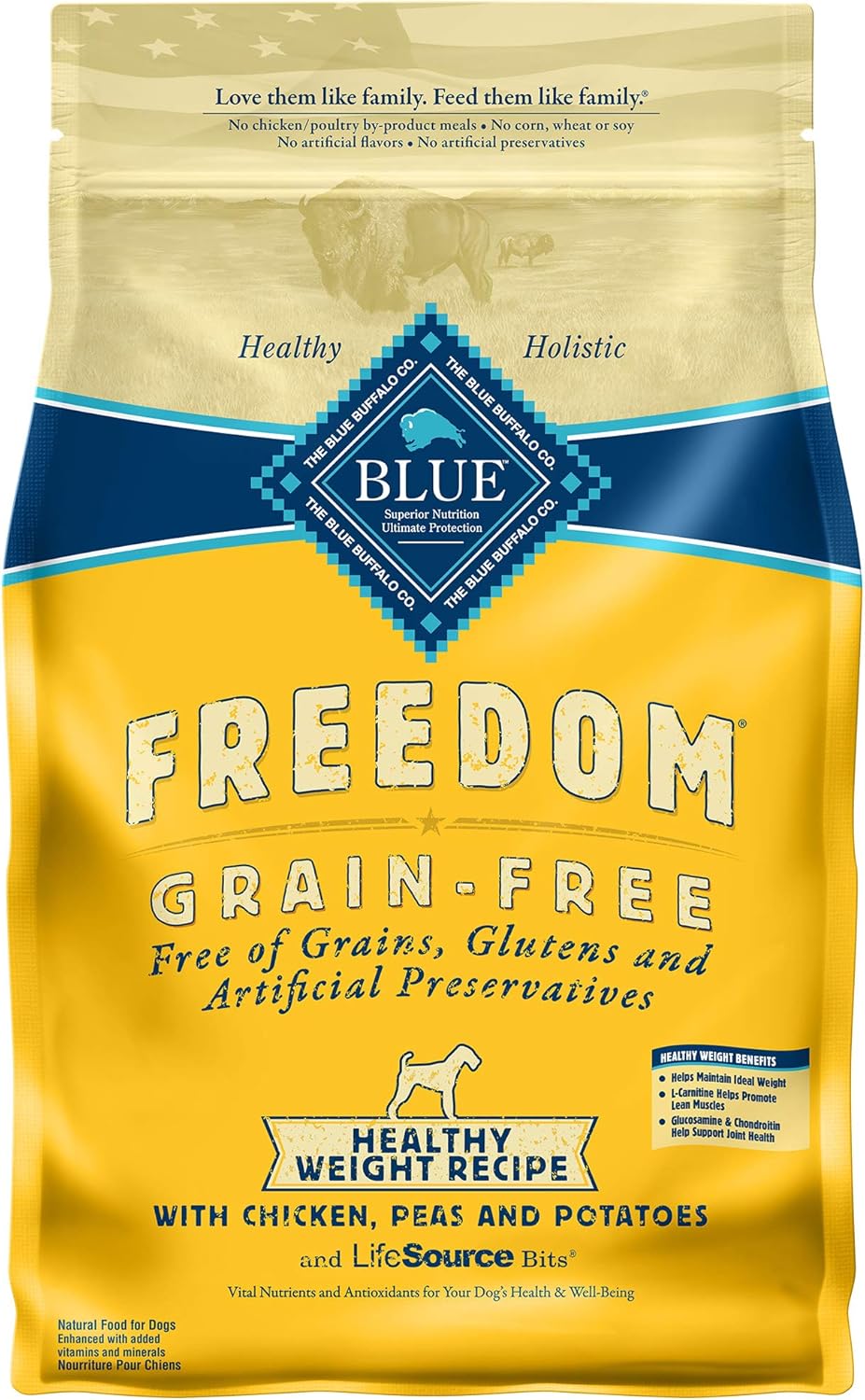 Blue Buffalo Freedom Grain-Free Healthy Weight Dry Dog Food, Complete & Balanced Nutrition for Adult Dogs, Made in The USA with Natural Ingredients, Chicken & Potatoes, 24-lb Bag