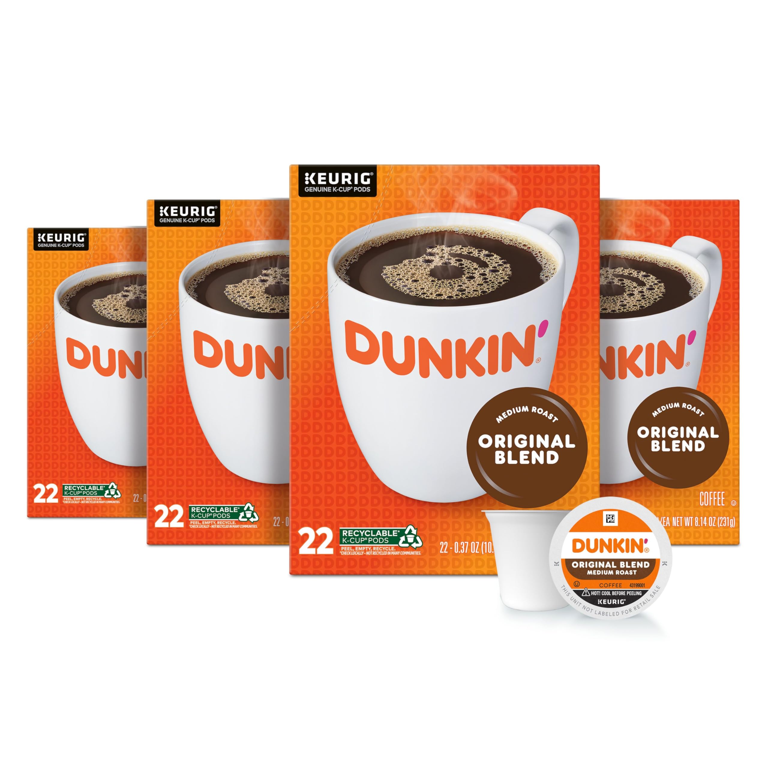 Dunkin' Original Blend Medium Roast Coffee, 60 Keurig K-Cup Pods