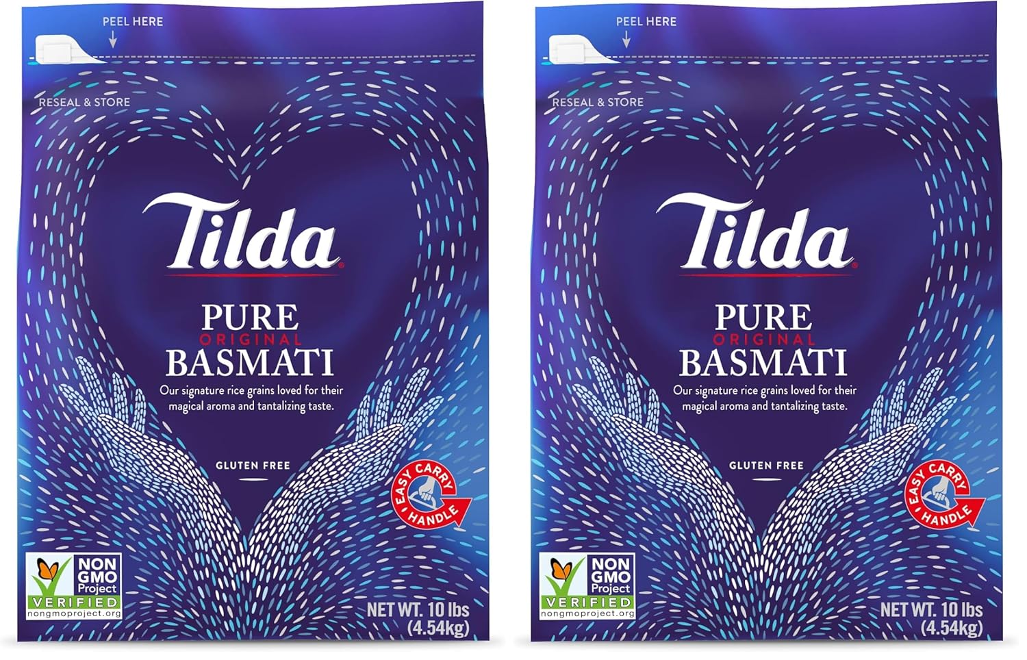 Tilda Pure Basmati Rice, Premium Aromatic and Authentic Rice, Large Resealable Bag, 10-Pound Bag,White