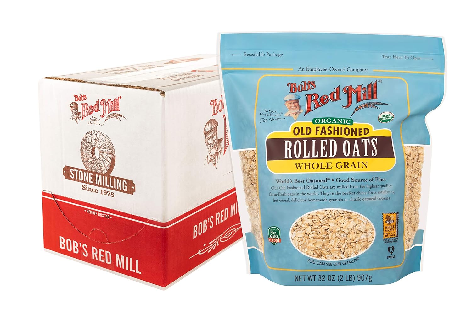Bob's Red Mill Organic Old Fashioned Rolled Oats, 16oz (Pack of 4) - Non GMO, Whole Grain, Vegan, Kosher