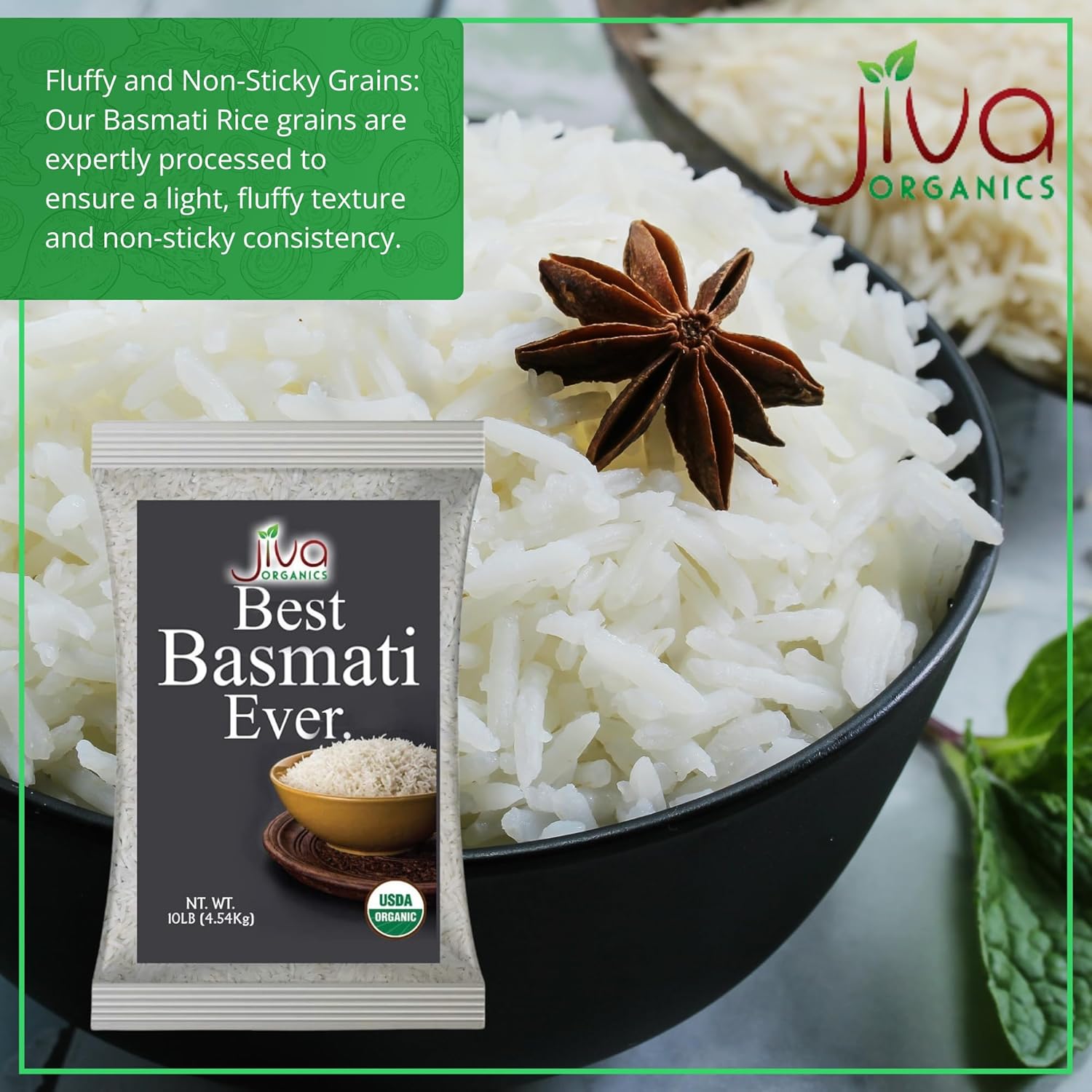 Organic Basmati Rice 10 LB Bag - Pure, Long, Premium Quality from India - by Jiva Organics