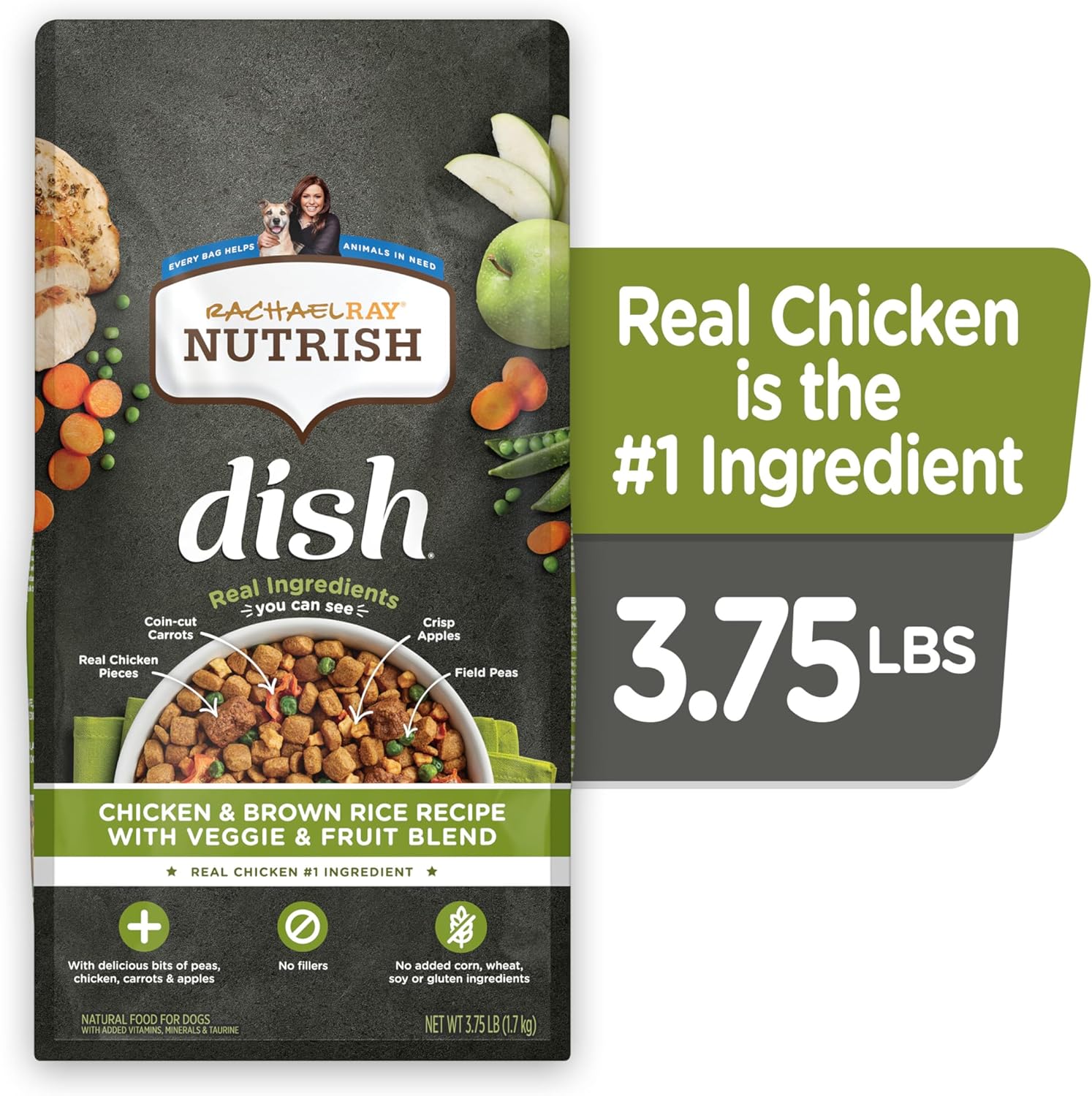 Rachael Ray Nutrish Dish Dry Dog Food Beef & Brown Rice Recipe With Veggie & Fruit Blend, 23 lb. Bag