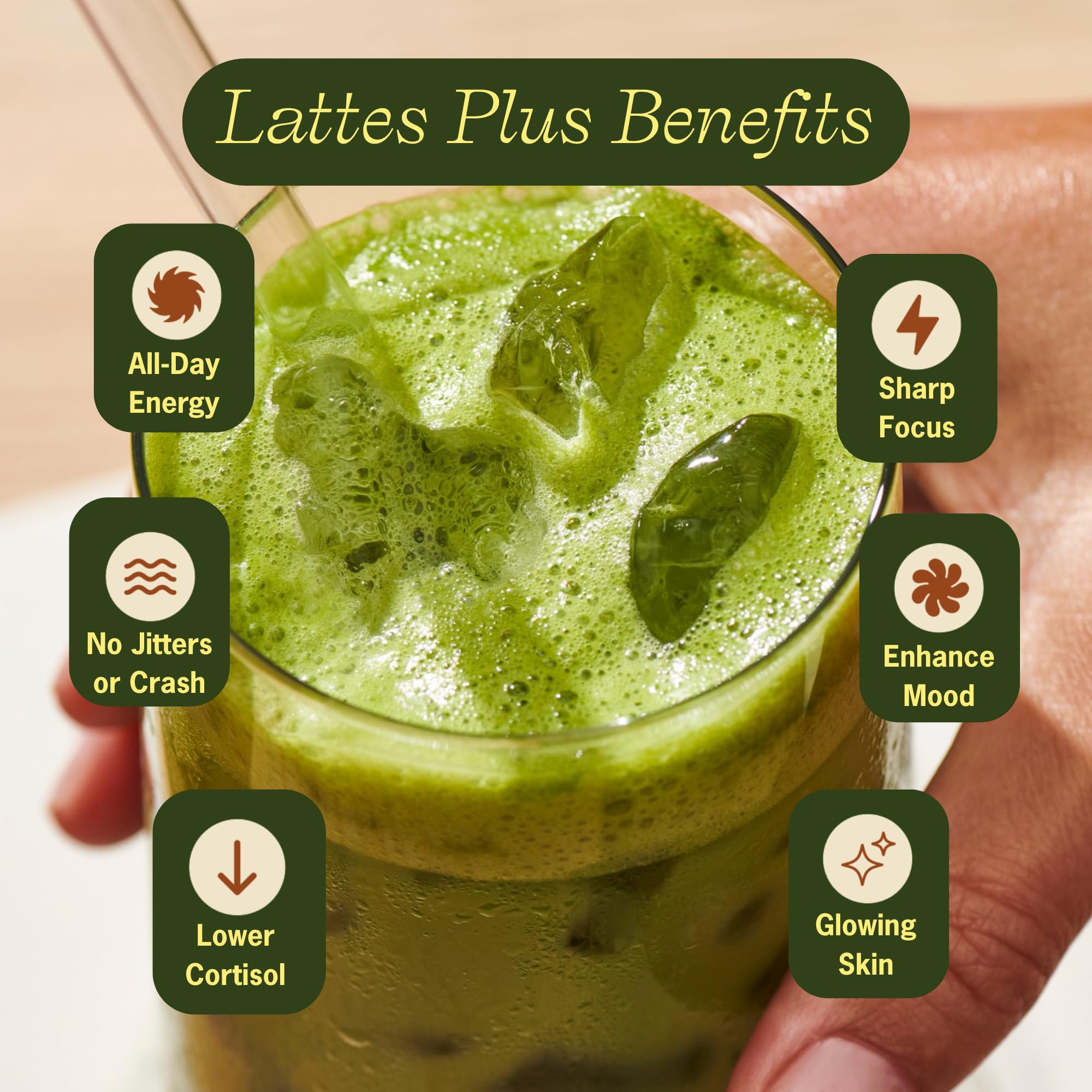 Clevr Organic Matcha Green Tea Latte, Instant Ceremonial Grade, Superfood Powder Blend with Oat Milk, Lions Mane, Reishi Mushroom, Coconut Cream, Ashwagandha, Serve Hot or Iced, (14 Lattes)