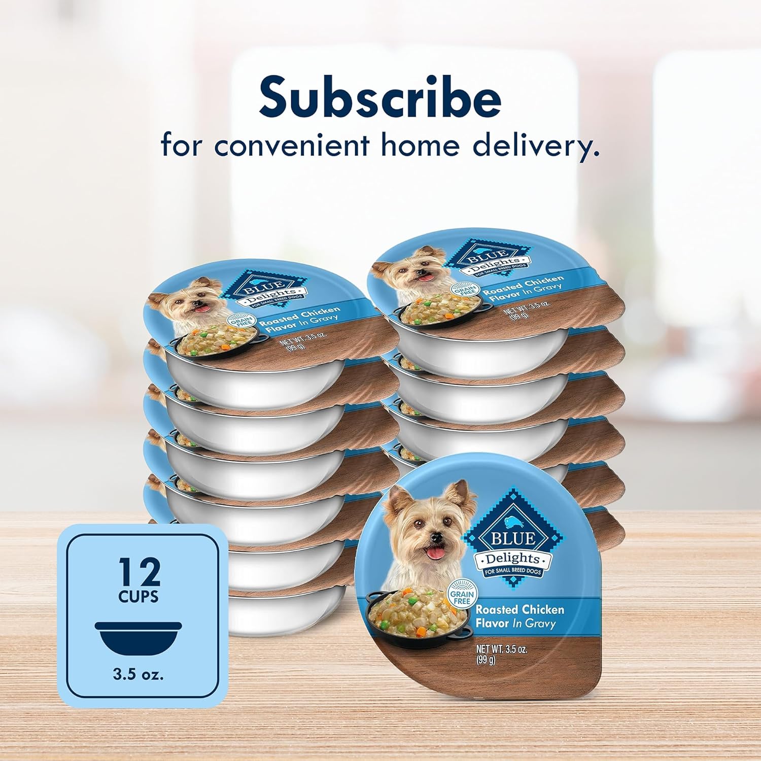 Blue Buffalo Delights Small Breed Natural Wet Dog Food, Rotisserie Chicken Flavor in Gravy, 3.5-oz Cups, 12 Count