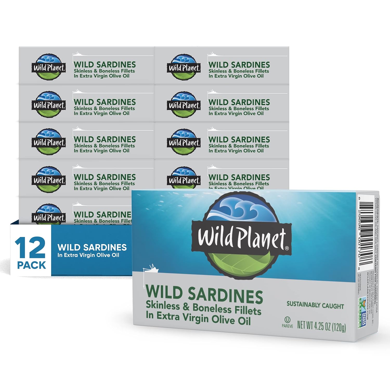 Wild Planet Wild Sardines in Water, No Salt Added, Tinned Fish, Non-GMO, Sustainable 4.4 Ounce , (Pack of 12)