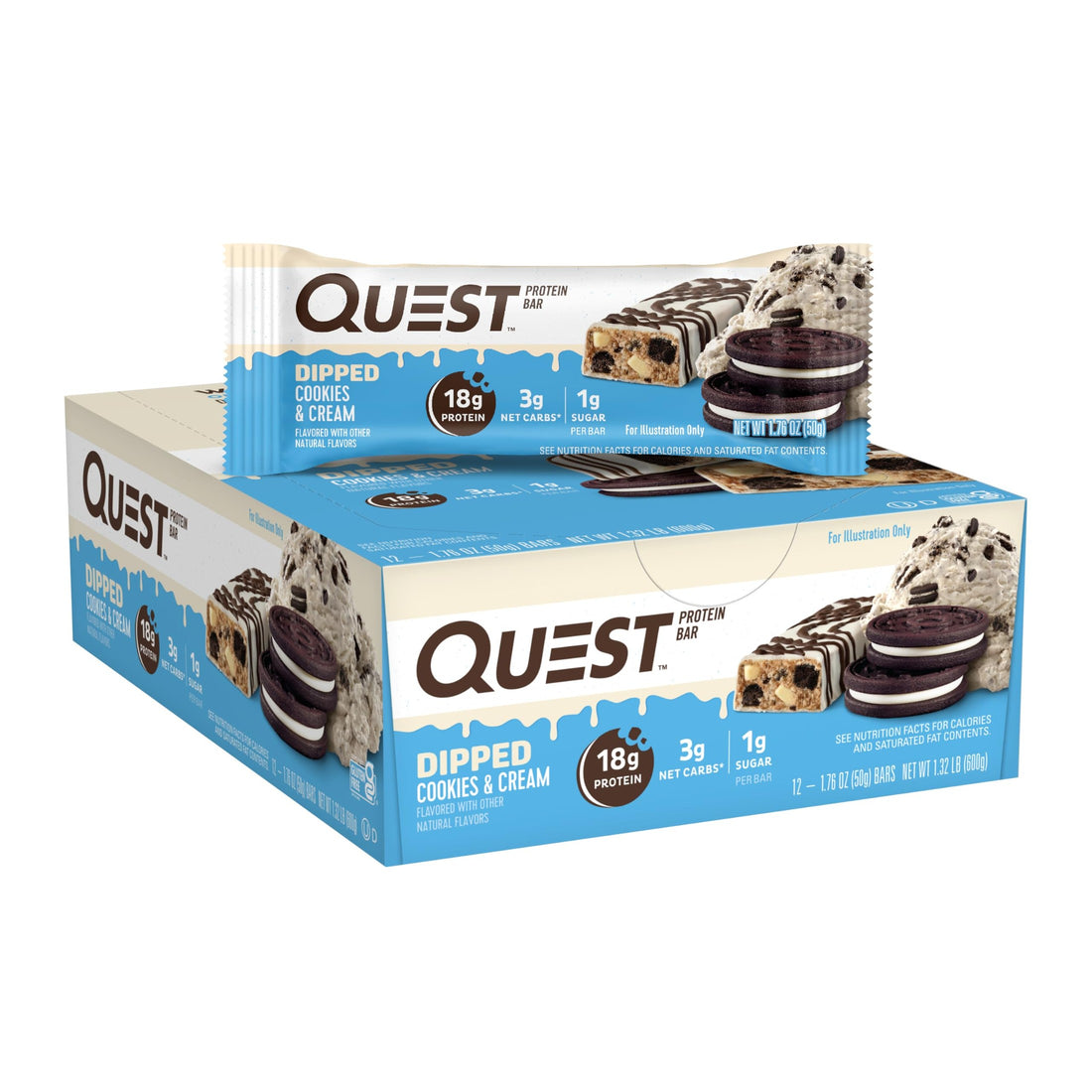 Quest Nutrition Chocolate Chip Dough Cookie Protein Bars, 21g Protein, 1g Sugar, 4g Net Carb, High Fiber, Gluten Free, Keto Friendy, 12 Count