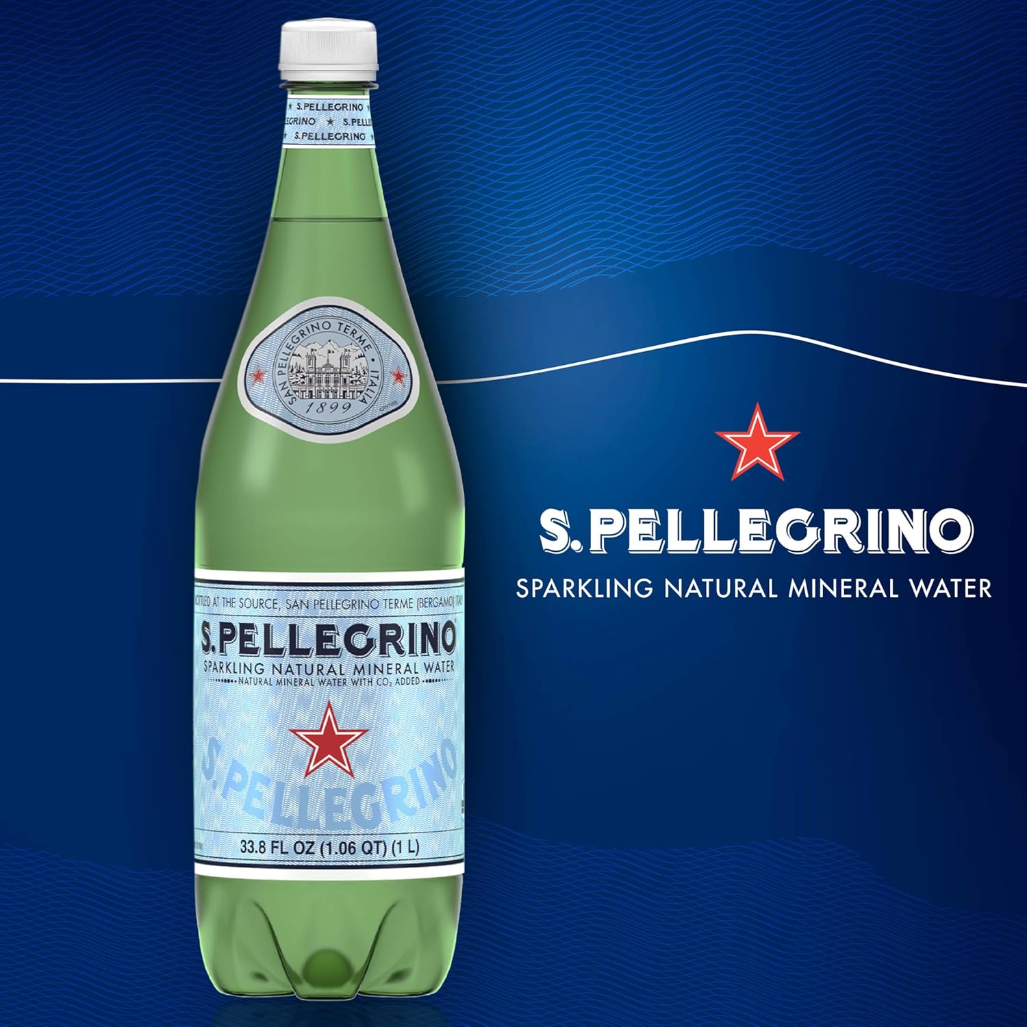 S.Pellegrino Sparkling Natural Mineral Water, 33.8 fl oz. Plastic Bottles (Pack of 12)