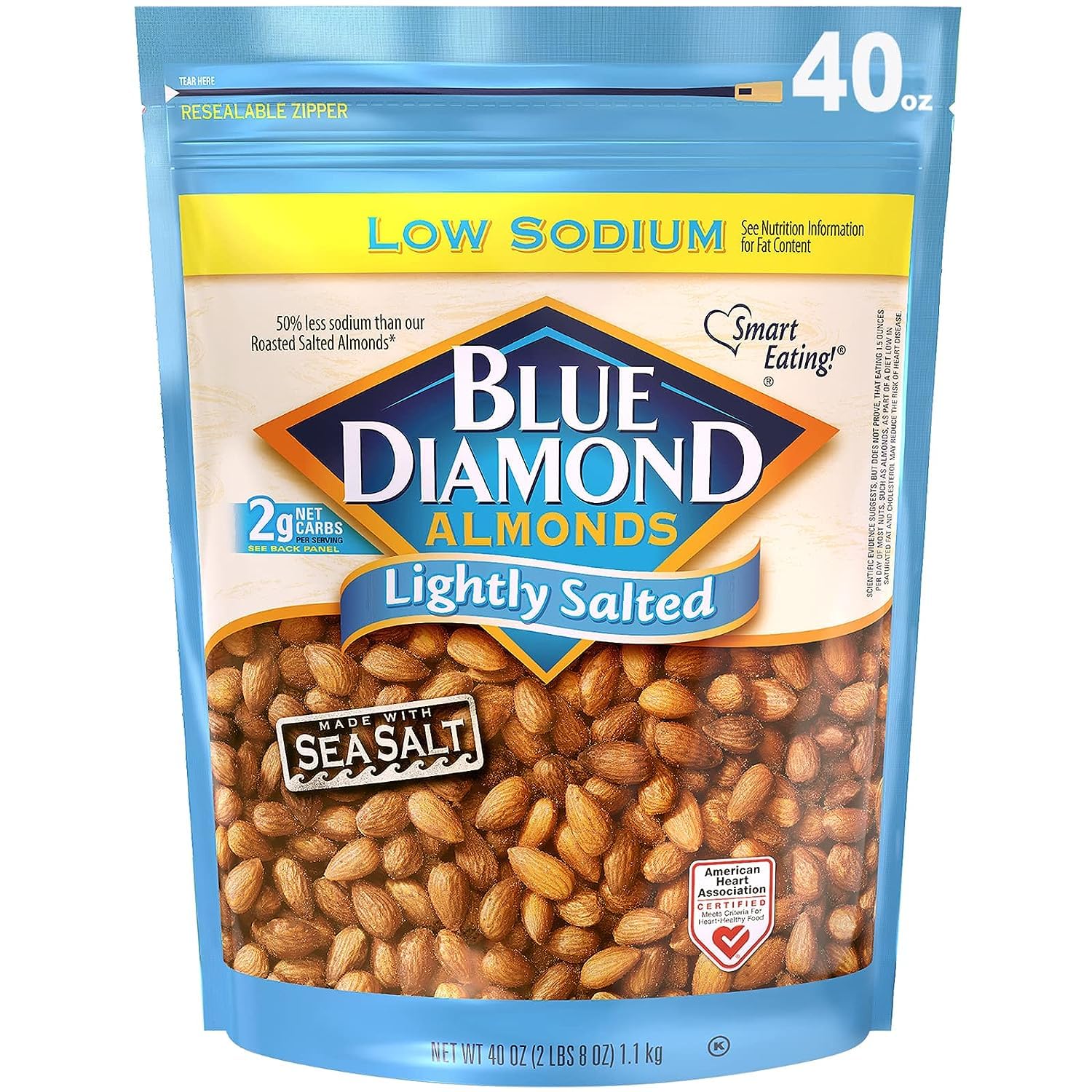Blue Diamond Almonds Whole Natural Raw Snack Nuts, 40 Oz Resealable Bag (Pack of 1)