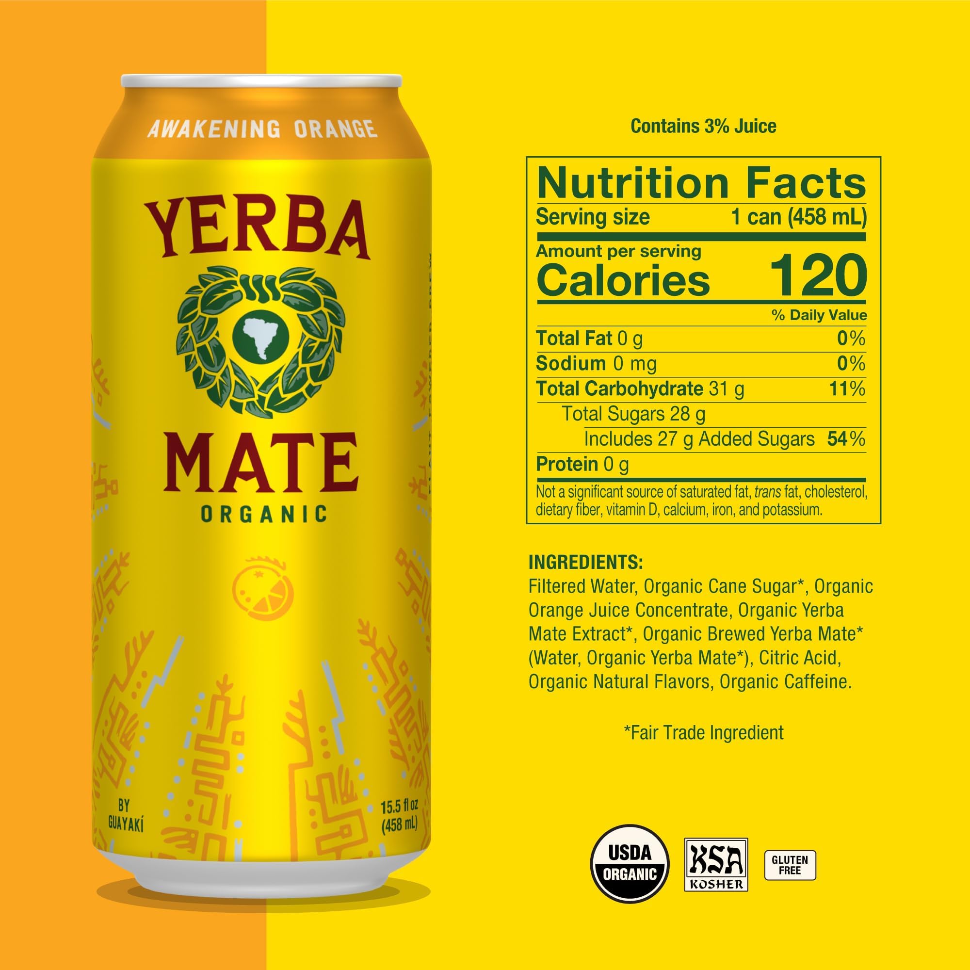Yerba Madre Organic Yerba Mate, Enlighten Mint, 150mg Natural Caffeine, Energy Drink Alternative, No Jitters or Crash, 15.5 Oz Cans (Pack of 12)