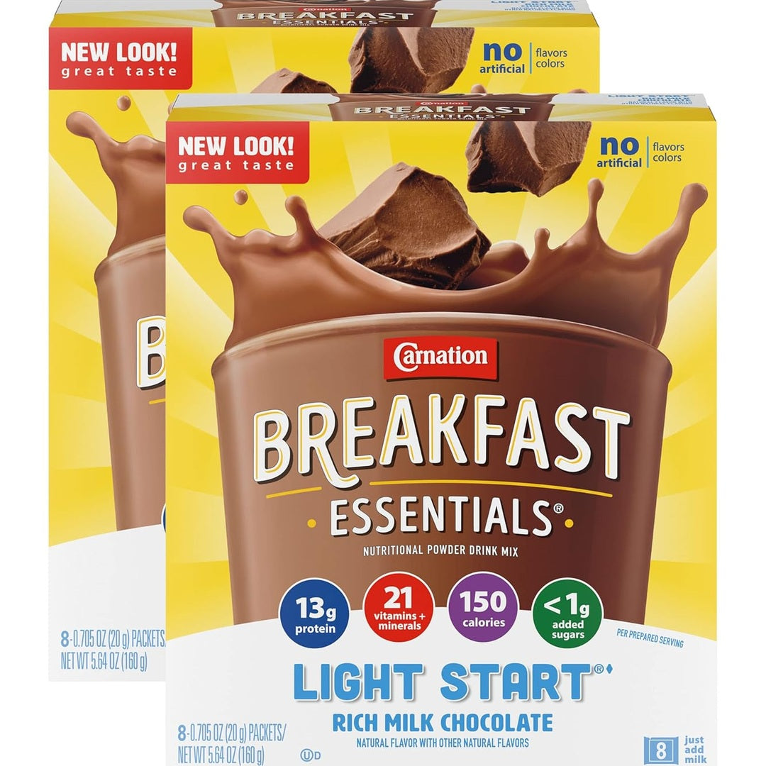 Carnation Breakfast Essentials Light Start Powder Drink Mix, Rich Milk Chocolate.705 Oz, 8 Ct (Pack of 2)