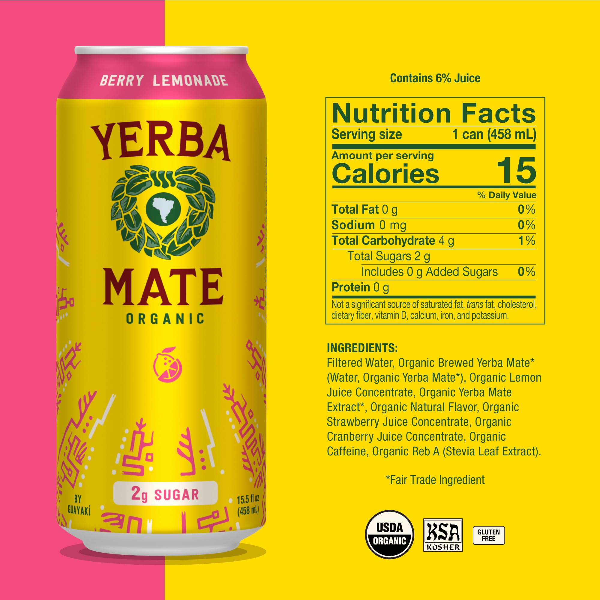 Yerba Madre Organic Yerba Mate, Enlighten Mint, 150mg Natural Caffeine, Energy Drink Alternative, No Jitters or Crash, 15.5 Oz Cans (Pack of 12)