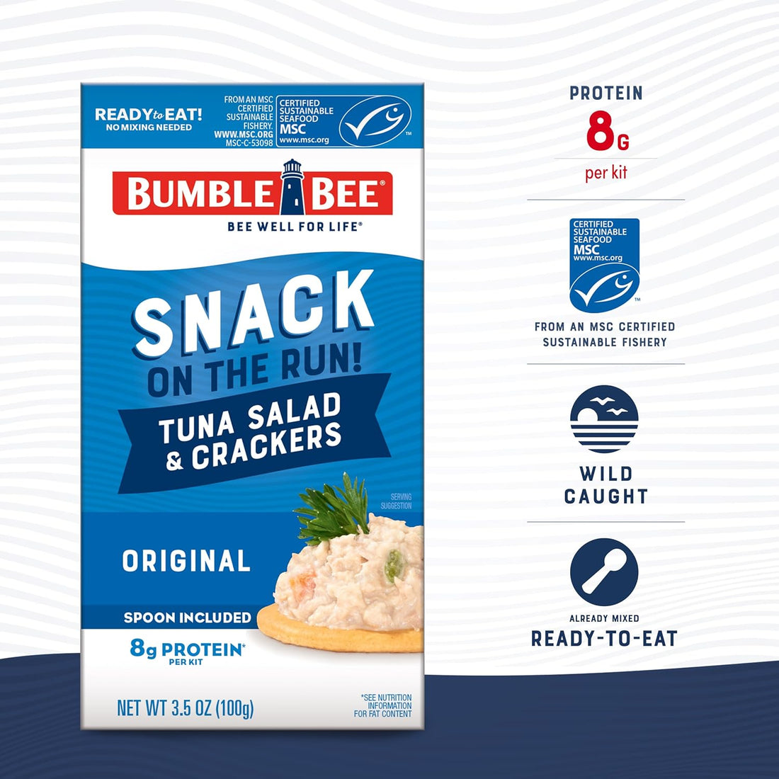 Bumble Bee Snack On The Run Original Tuna Salad with Crackers Kit (Pack of 12) - Ready to Eat Protein Snack Pack - 8g Protein per Box - Wild Caught MSC Certified Tuna