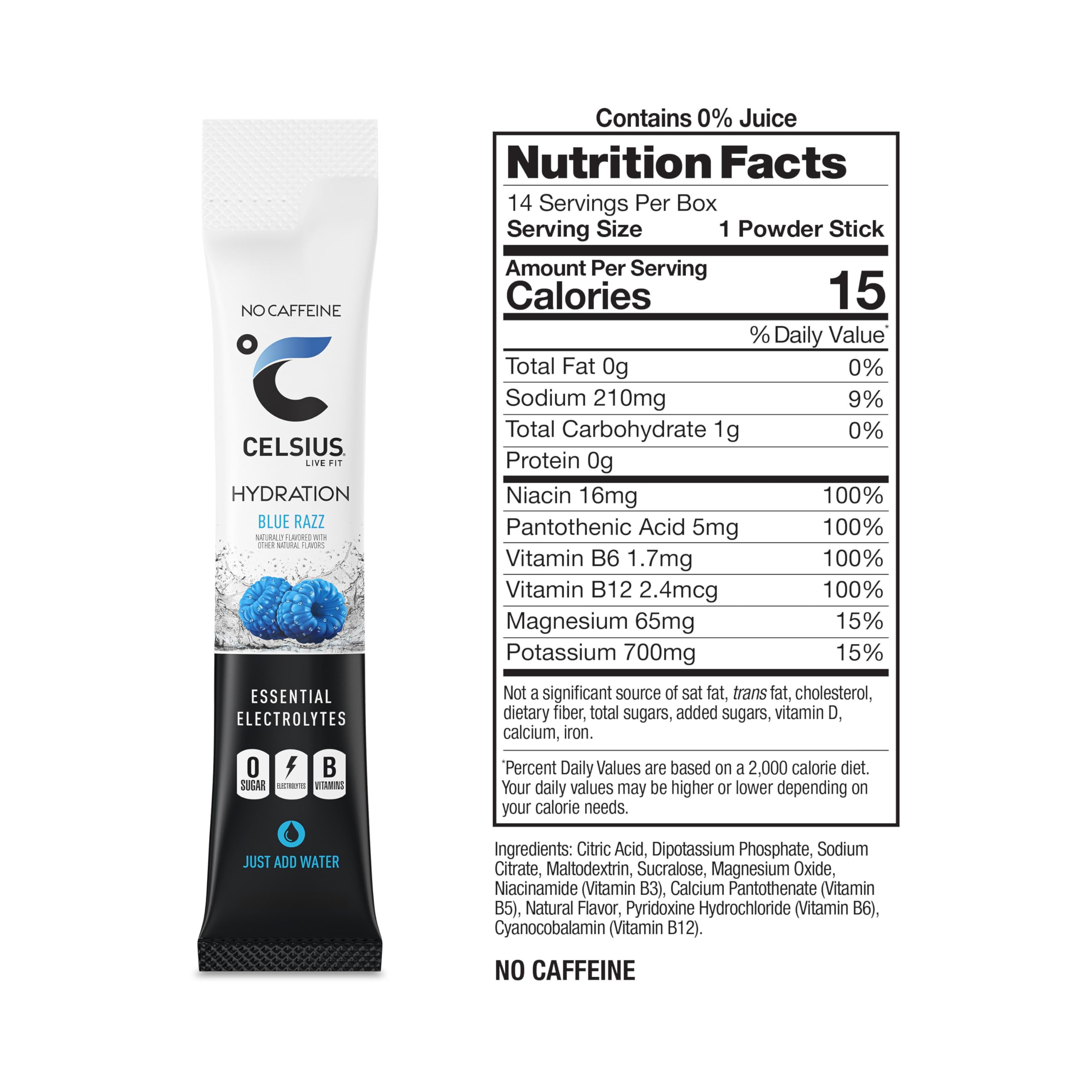 Celsius Hydration™ Blue Razz, Sugar Free Electrolyte Hydration Drink Mix (Pack of 14)