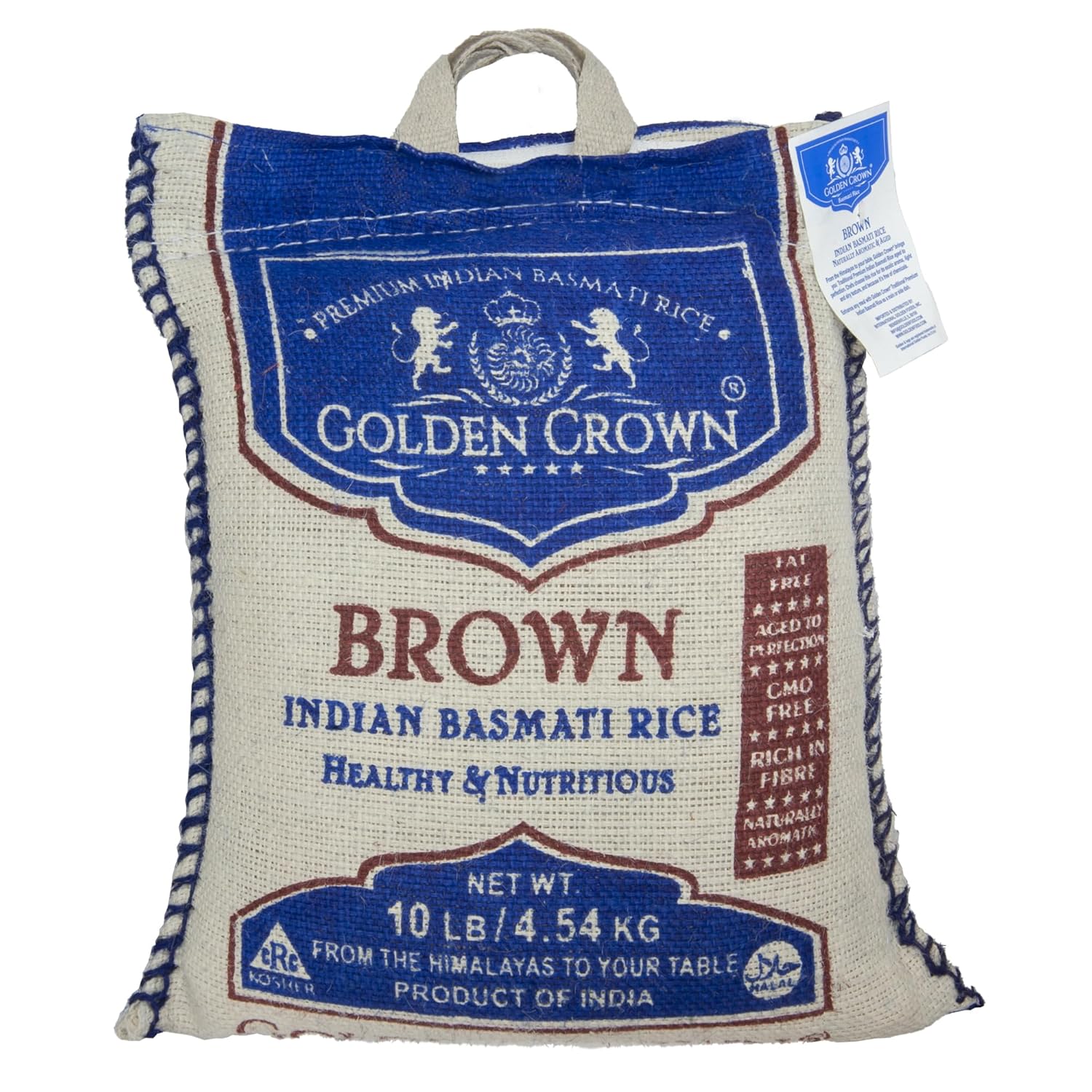 Golden Crown Traditional Premium Basmati Rice - 160 oz (10LB) | Naturally Aromatic & Aged Gluten | Chemical + Fat-Free Extra Long Authentic Fragrant | Fiber Vegan Halal Kosher Whole grains